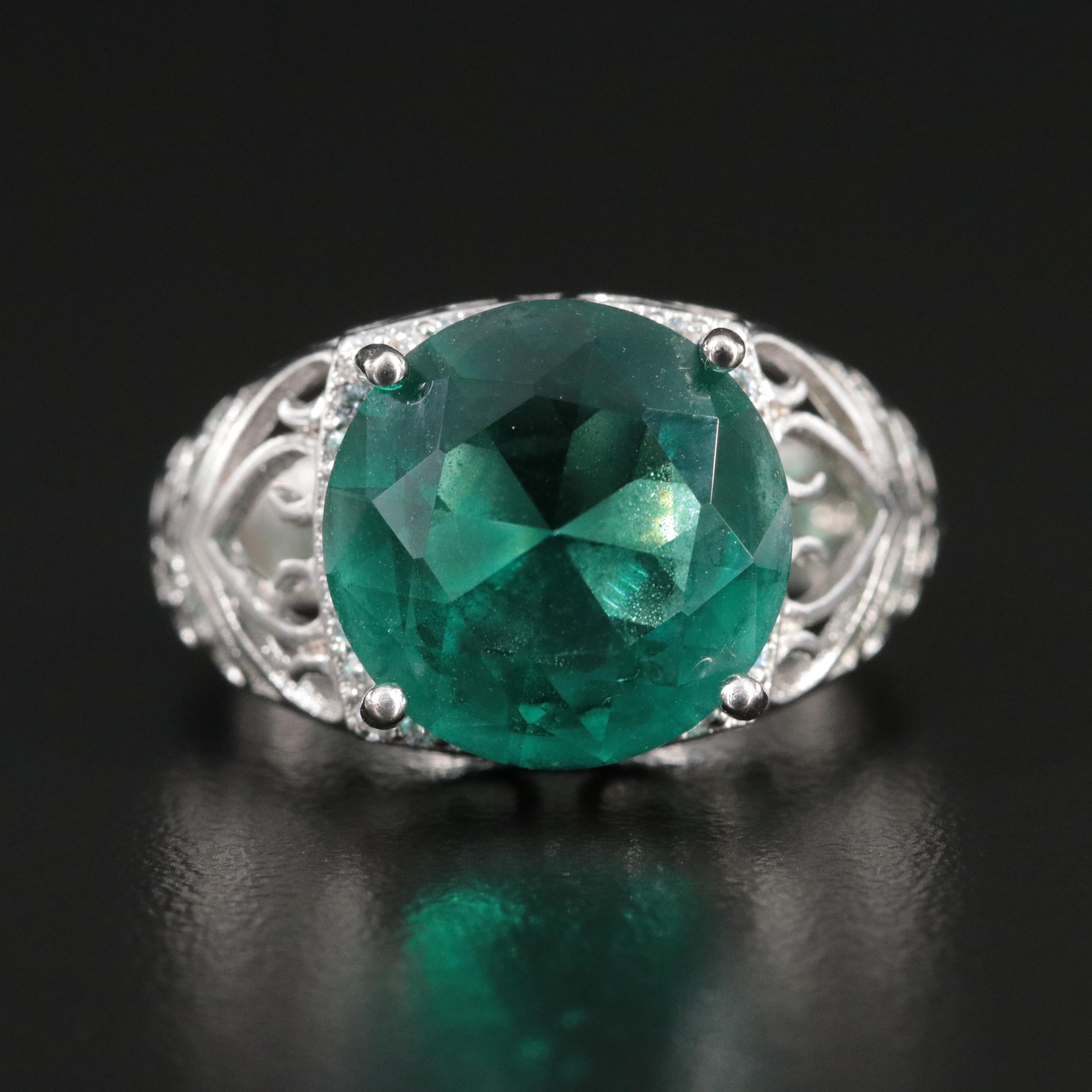 Sterling Glass and Cubic Zirconia Ring