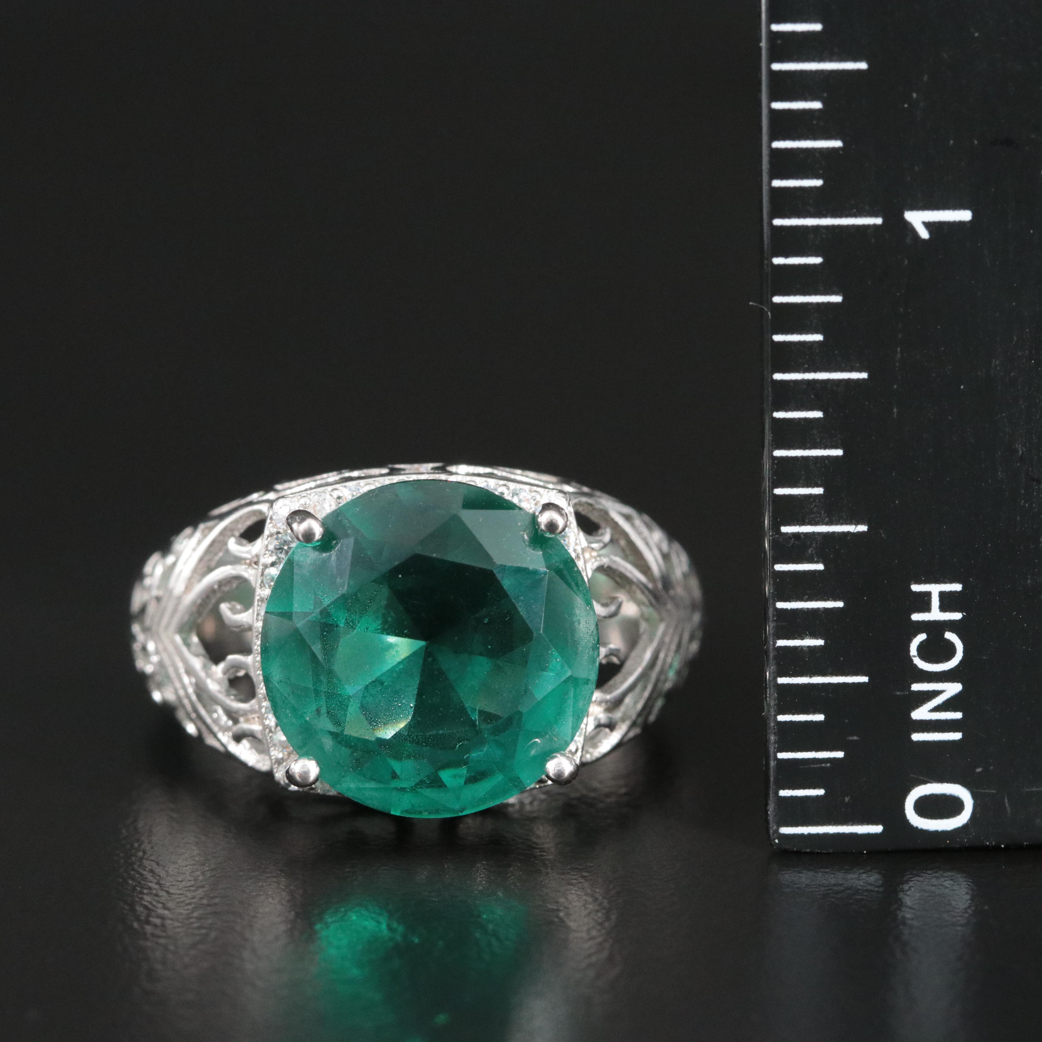 Sterling Glass and Cubic Zirconia Ring