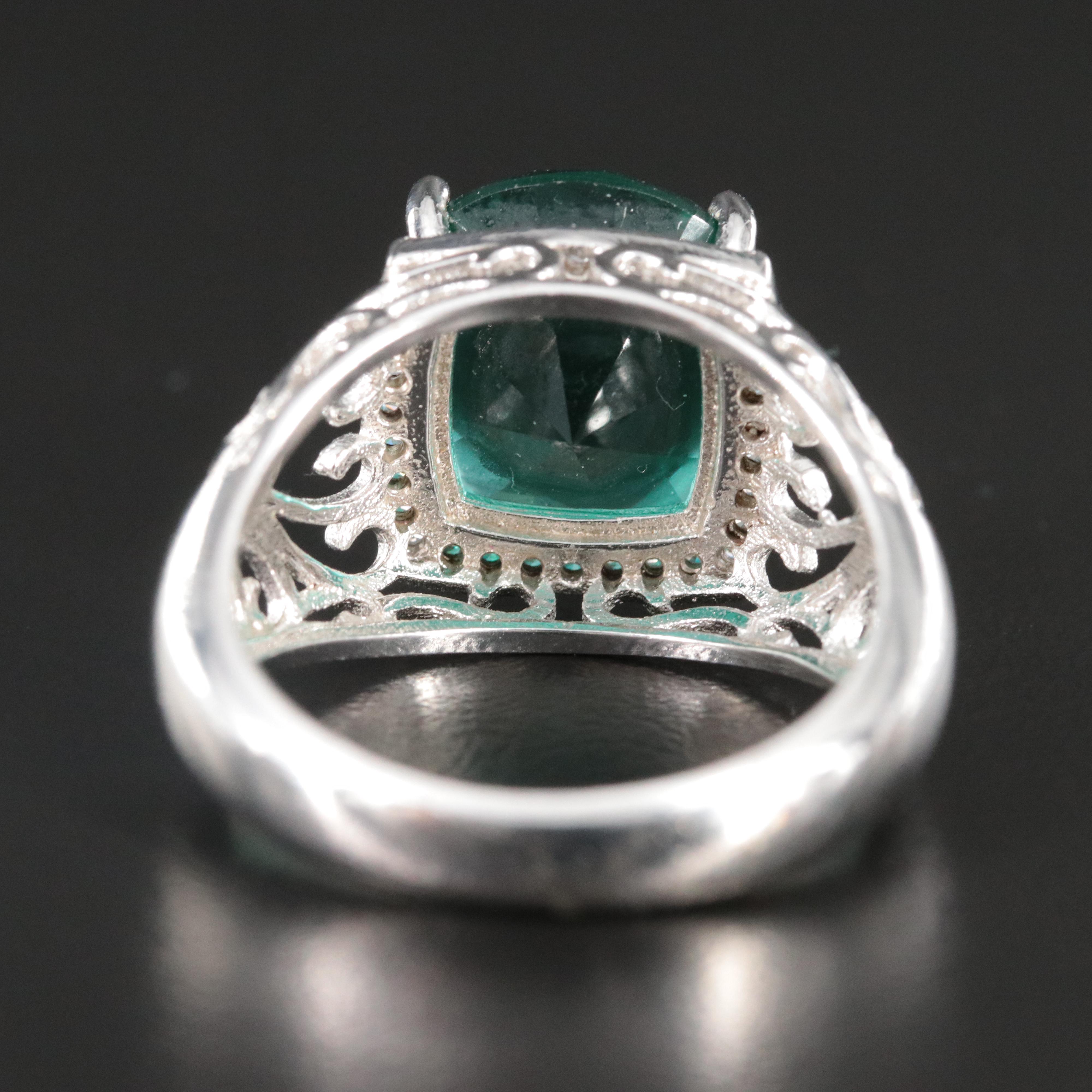 Sterling Glass and Cubic Zirconia Ring