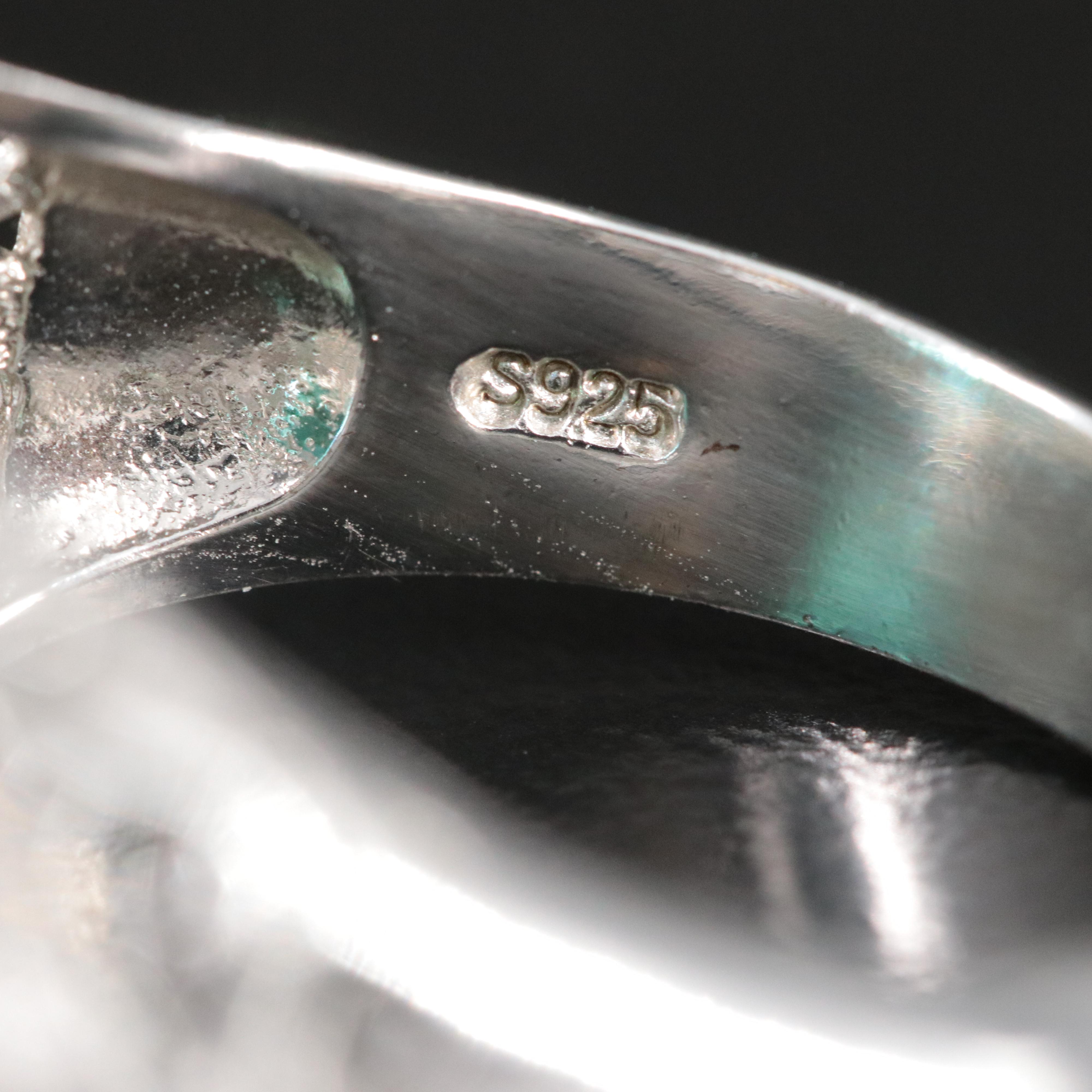 Sterling Glass and Cubic Zirconia Ring