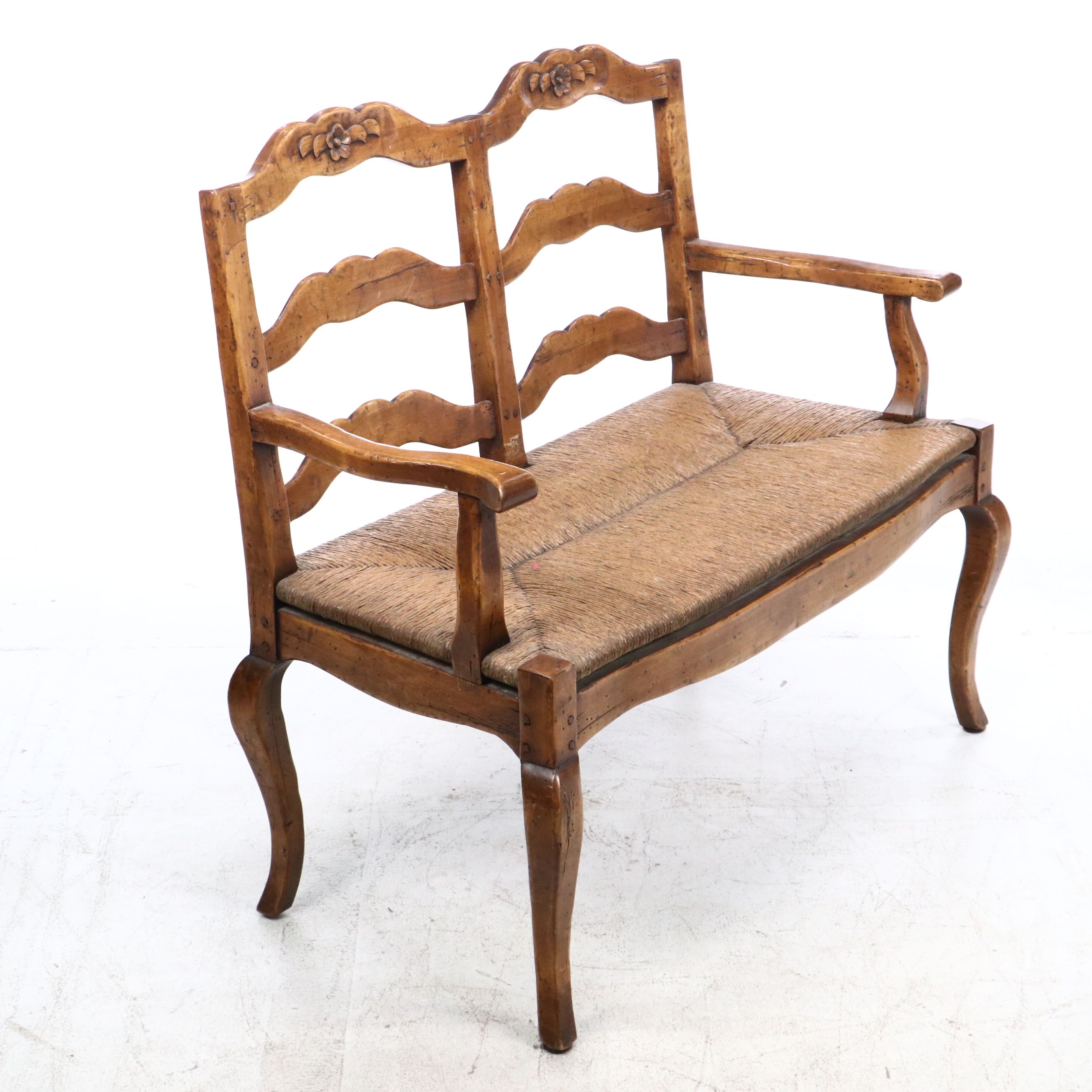 French Provincial Style Settee with Woven Rush Seat