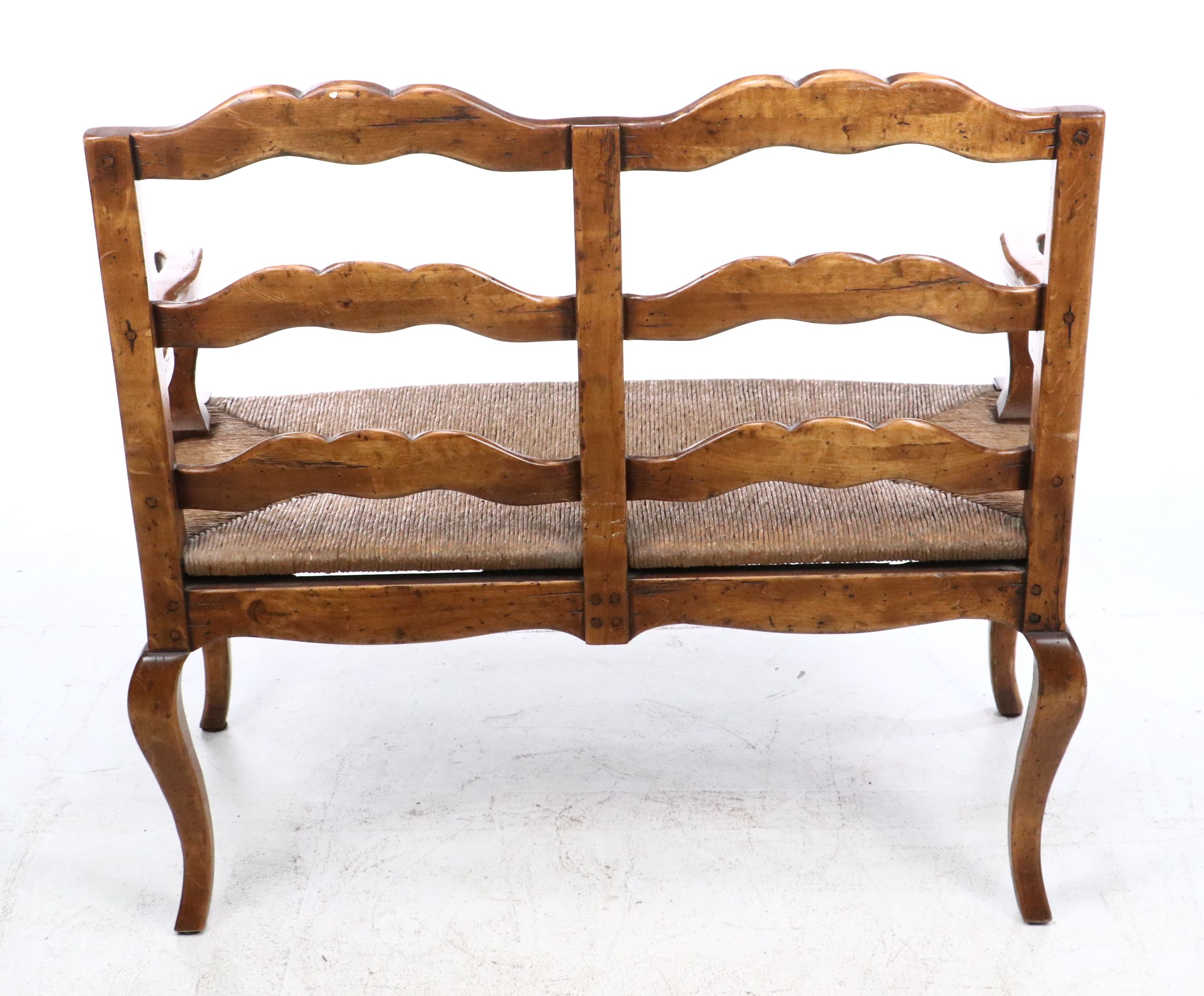 French Provincial Style Settee with Woven Rush Seat