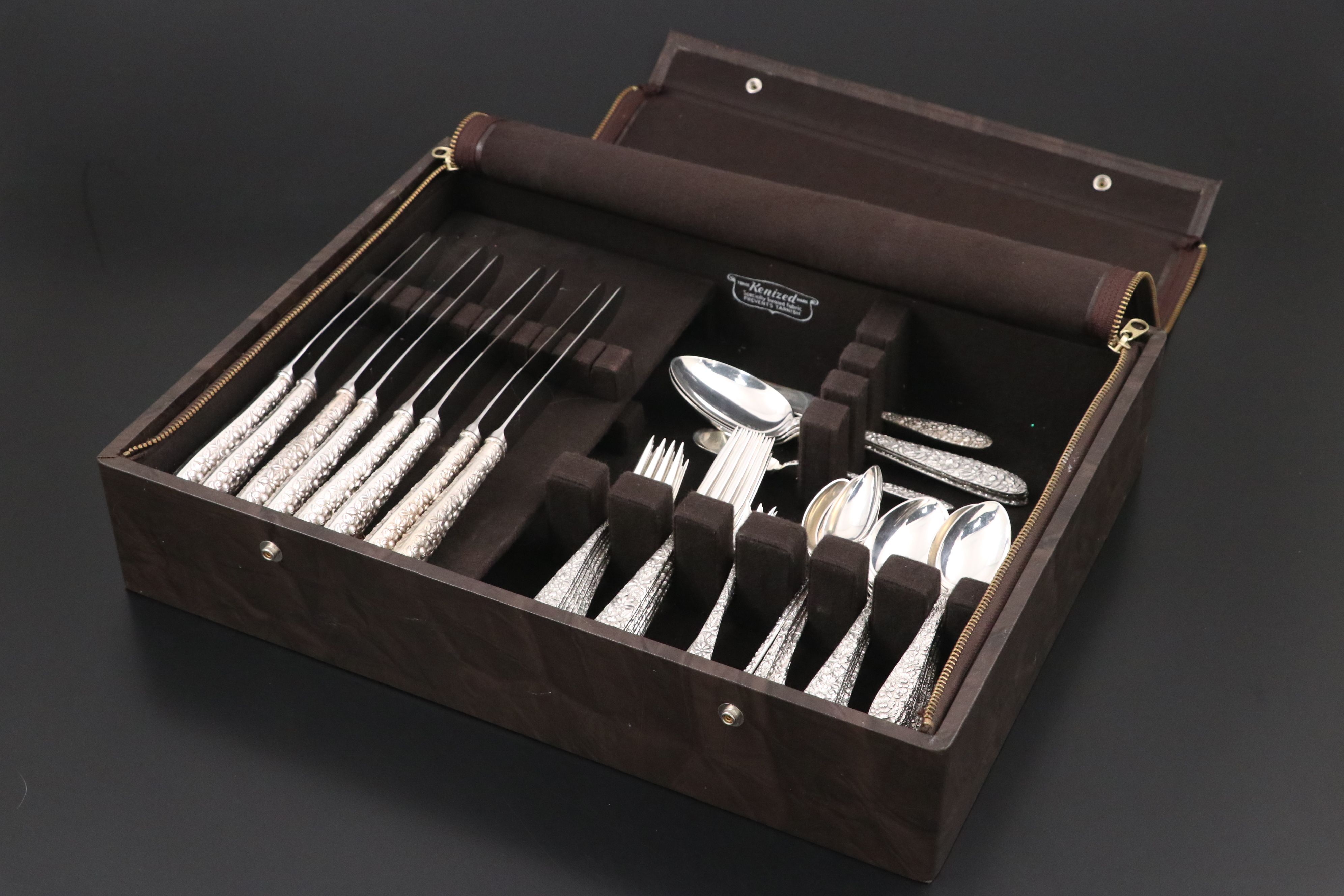 Manchester "Southern Rose" Sterling Flatware Set with Case, 20th Century
