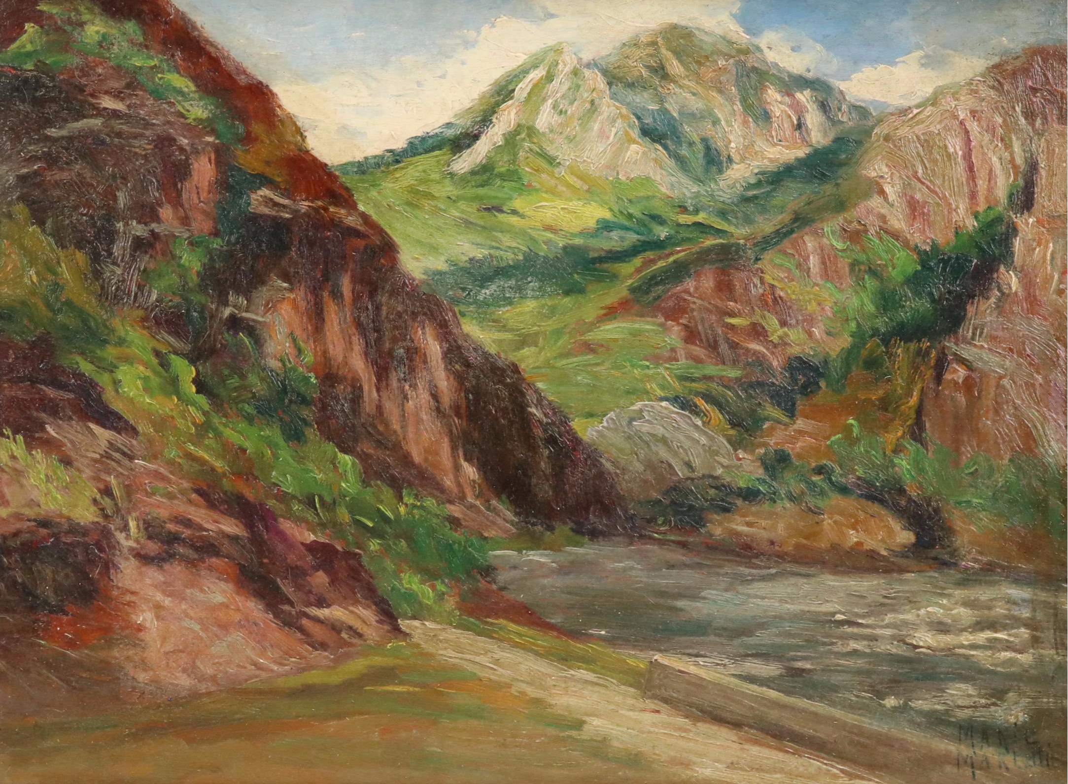 Marie Martelli-Chautard Landscape Oil Painting of Lush River Valley