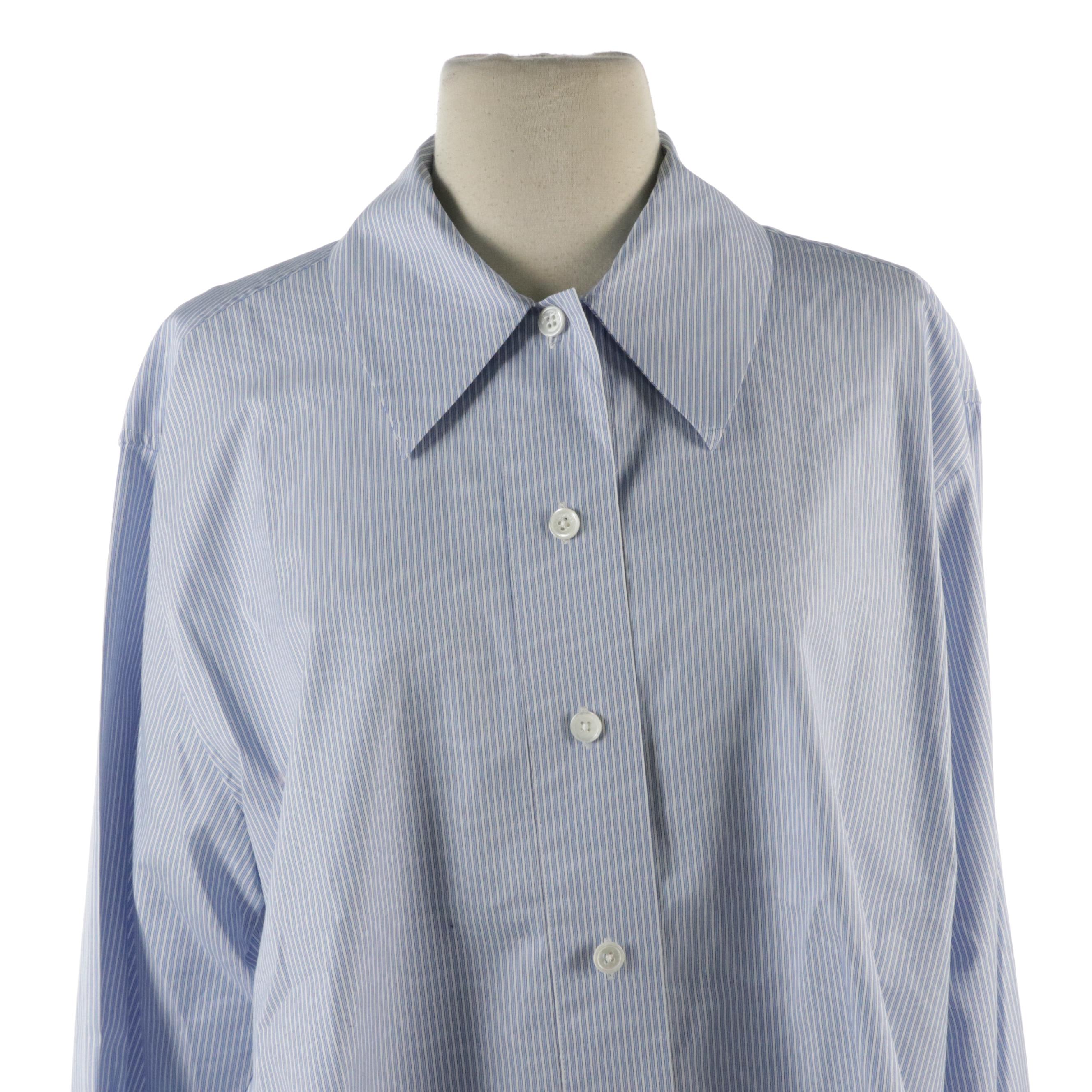 Equipment Femme Blue Striped Cotton Blouse, Lee Matthews Beige Wool Knit Sweater