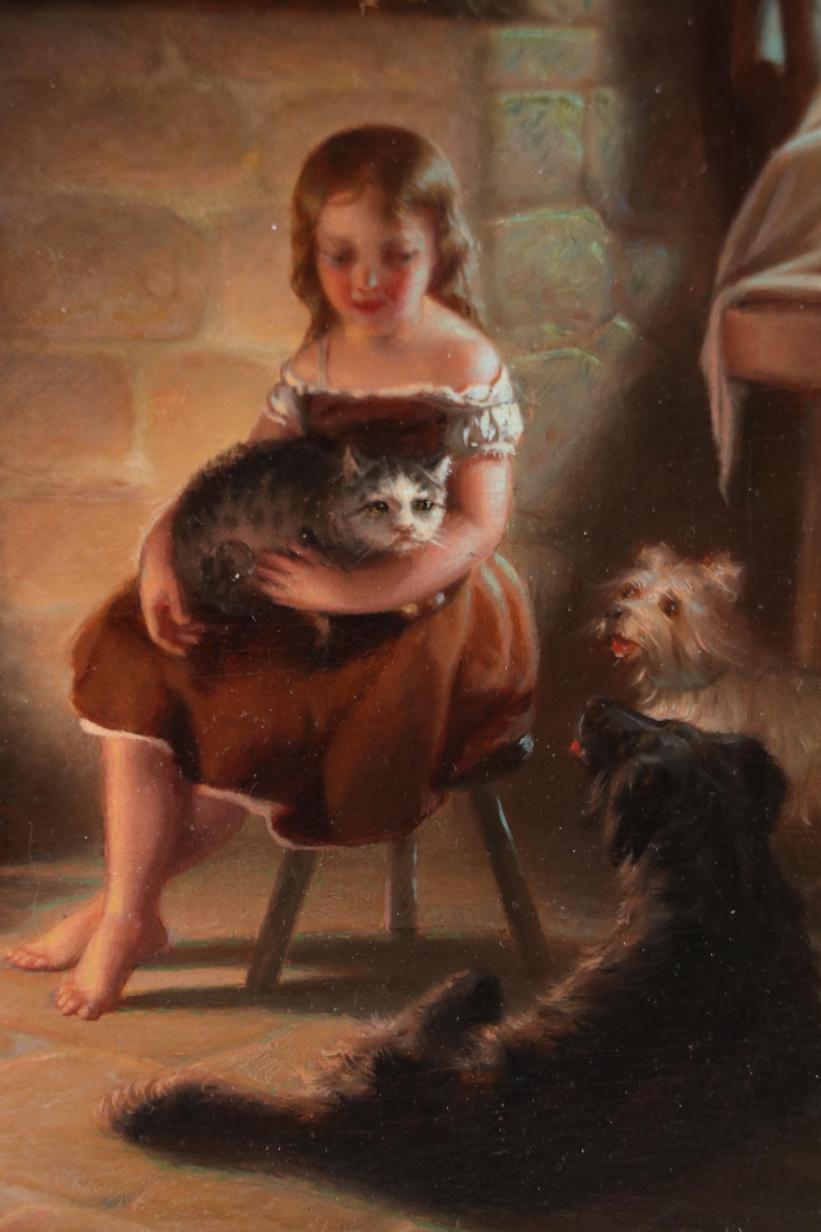 After Benjamin Franklin Reinhart Oil Painting "Kitty's Pets," 1871