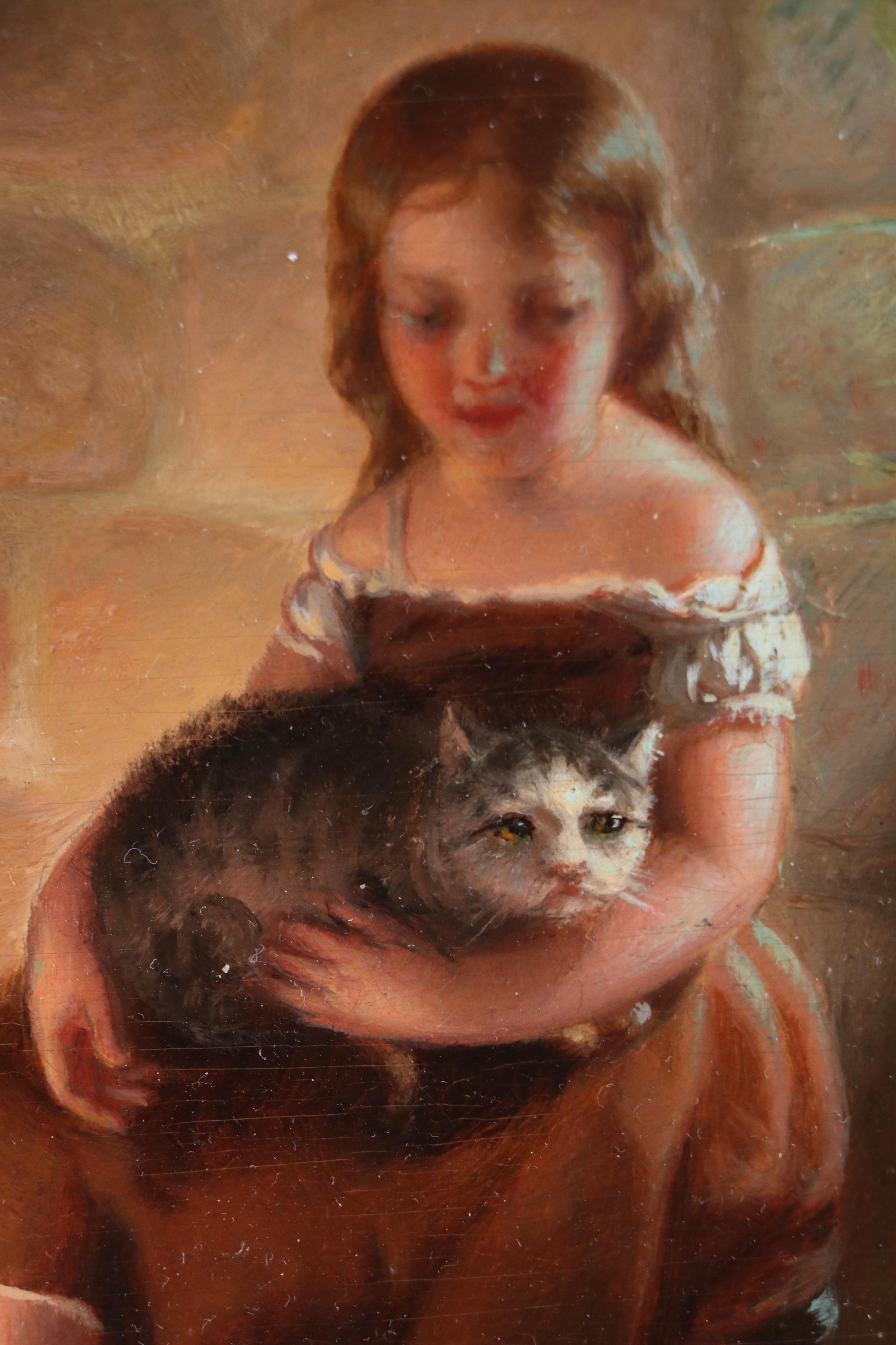 After Benjamin Franklin Reinhart Oil Painting "Kitty's Pets," 1871