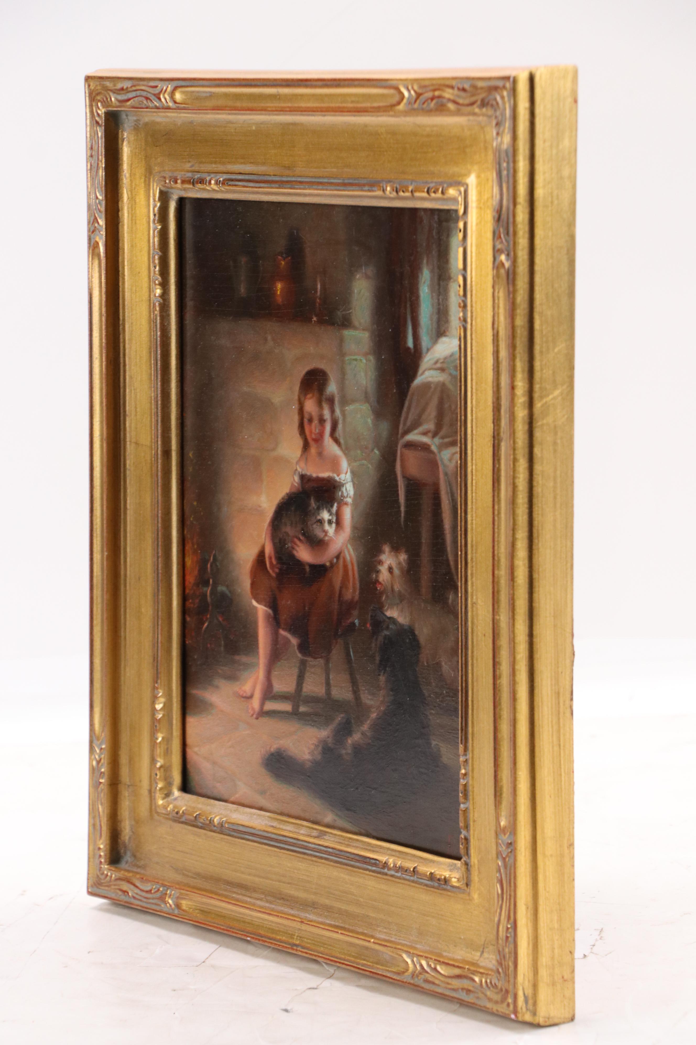 After Benjamin Franklin Reinhart Oil Painting "Kitty's Pets," 1871