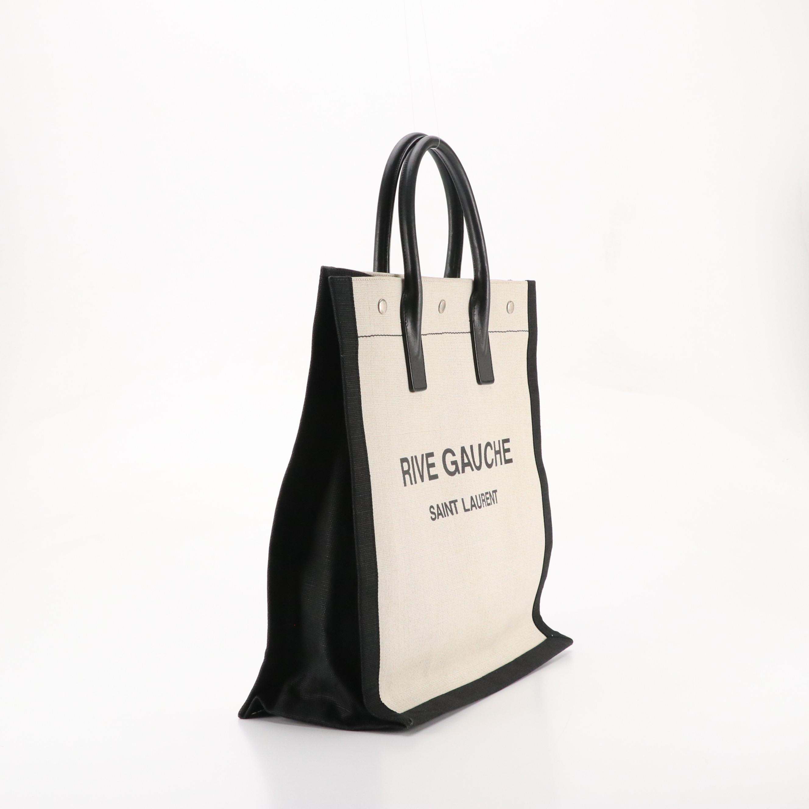 Saint Laurent Rive Gauche Linen Canvas and Lambskin Leather Shopping Tote