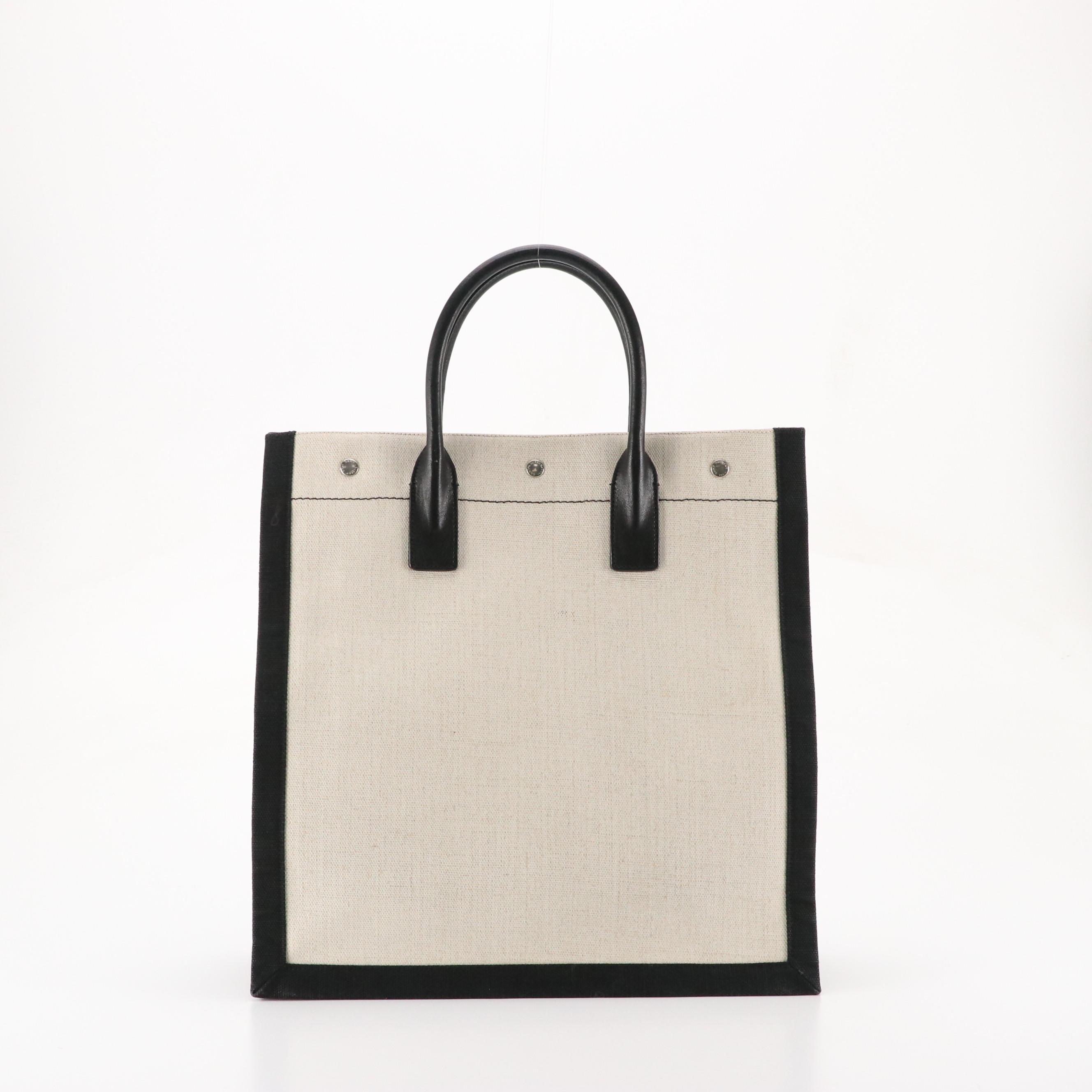 Saint Laurent Rive Gauche Linen Canvas and Lambskin Leather Shopping Tote