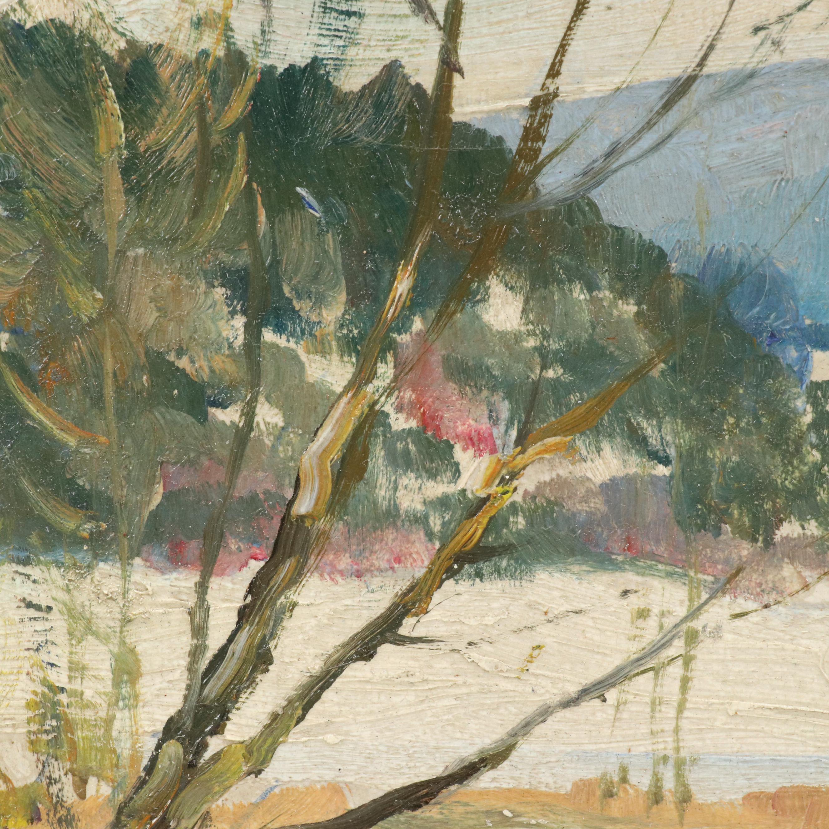 Arthur James Emery Powell Landscape Oil On Board of Creek After Snowfall