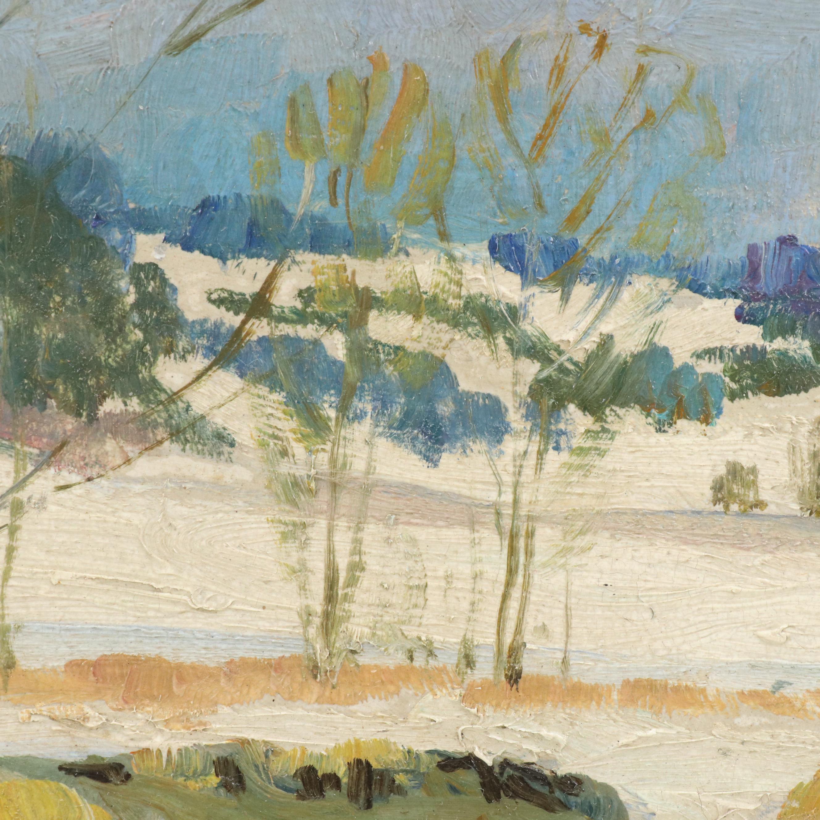 Arthur James Emery Powell Landscape Oil On Board of Creek After Snowfall