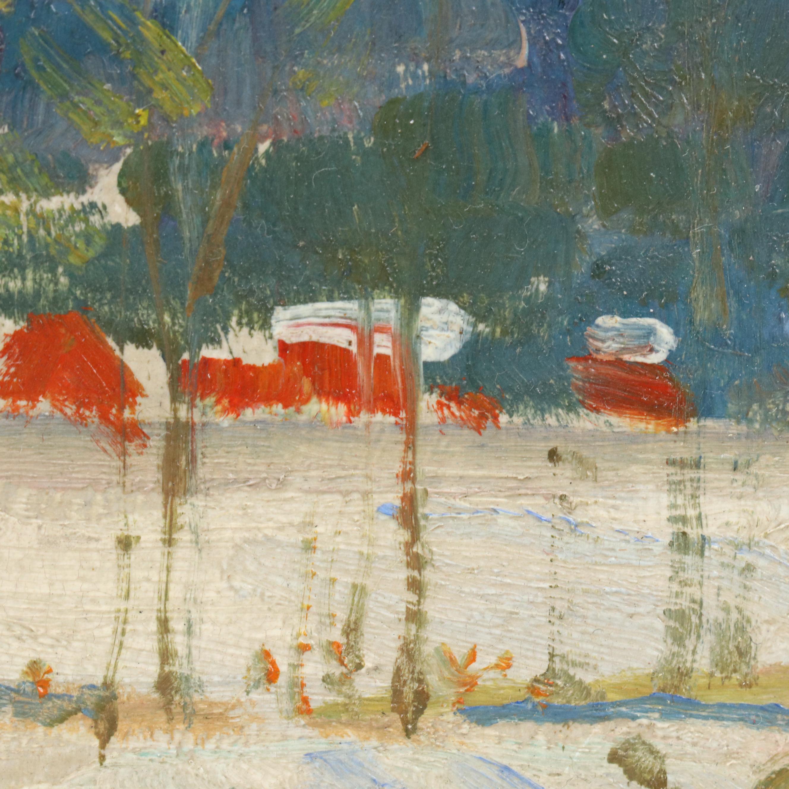 Arthur James Emery Powell Landscape Oil On Board of Creek After Snowfall