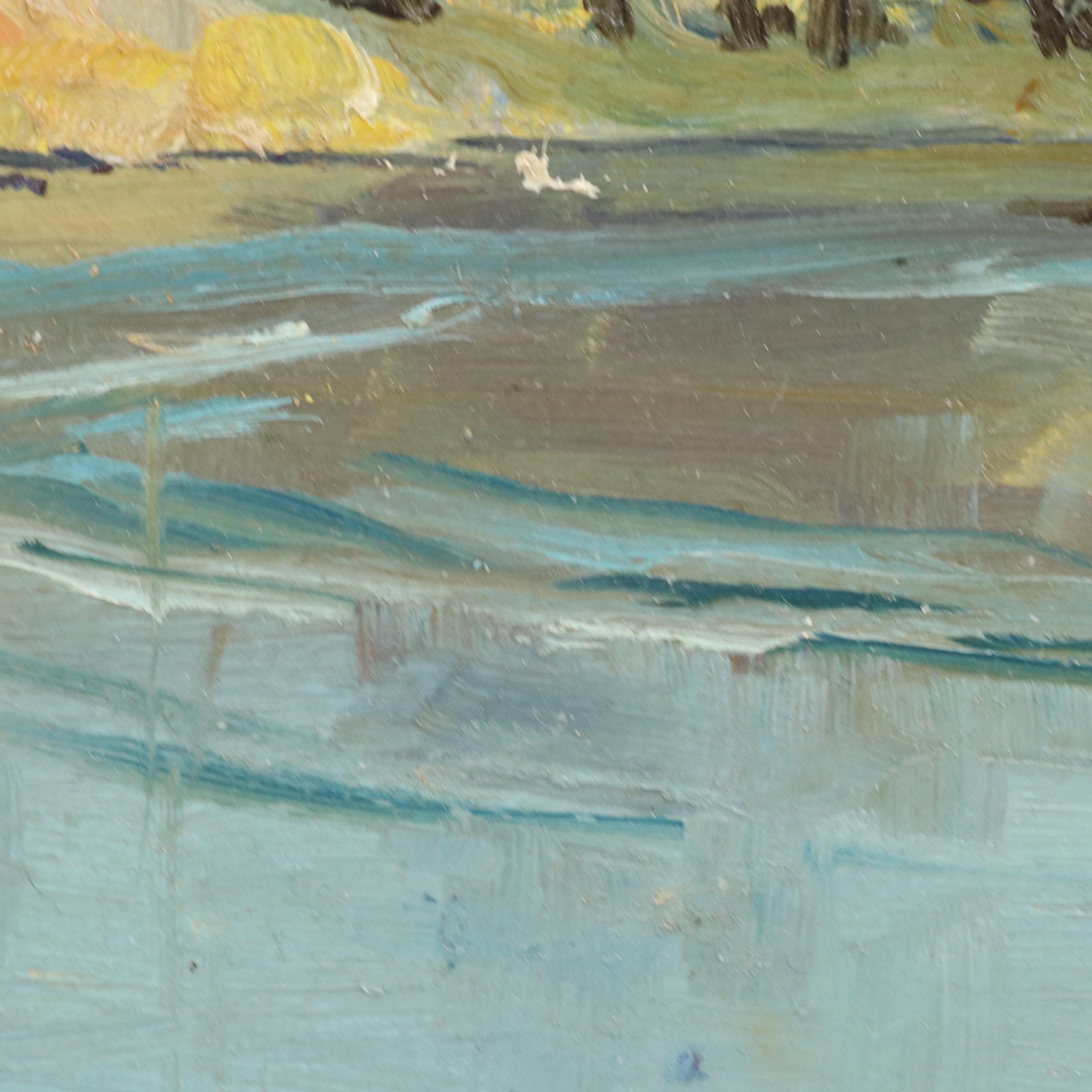 Arthur James Emery Powell Landscape Oil On Board of Creek After Snowfall