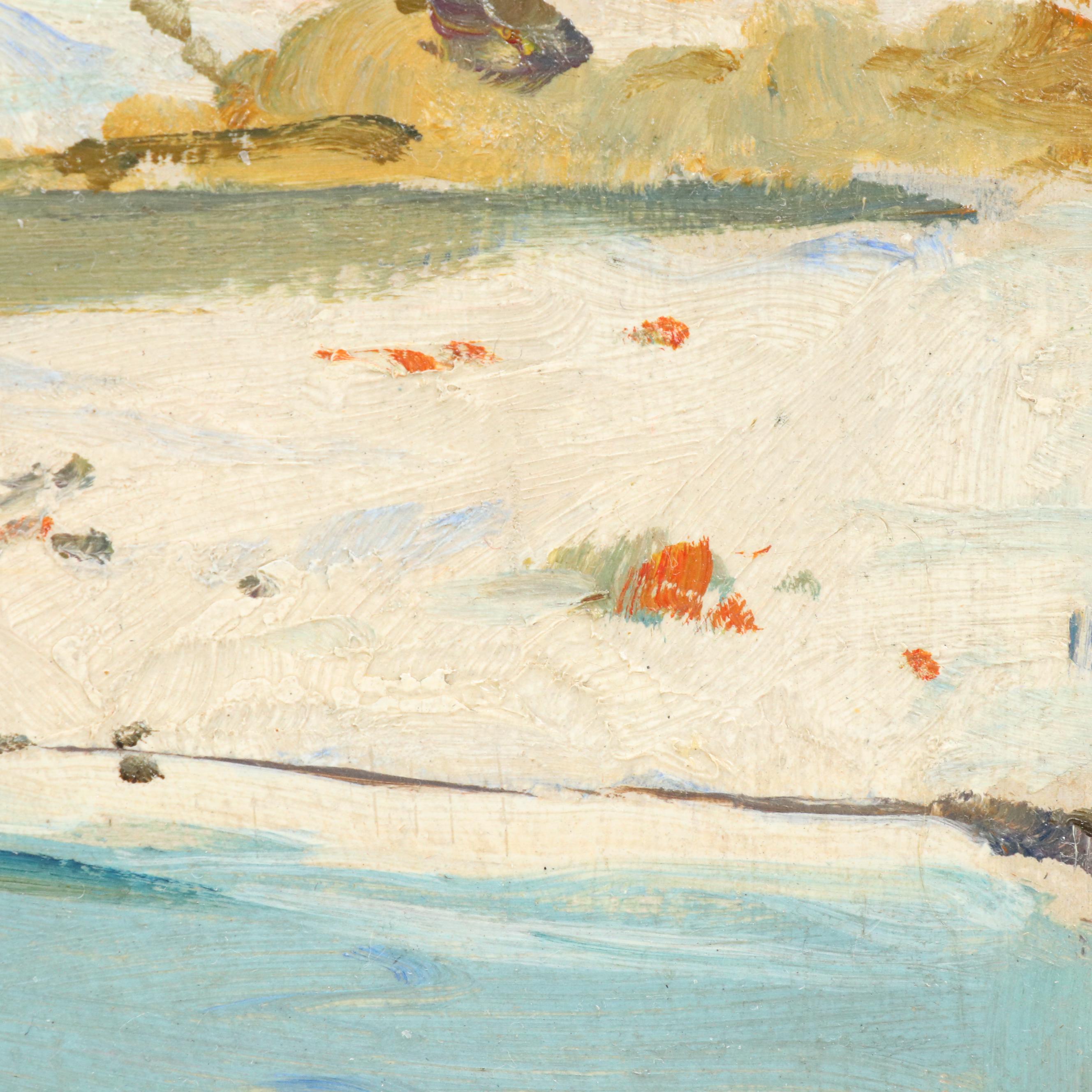 Arthur James Emery Powell Landscape Oil On Board of Creek After Snowfall