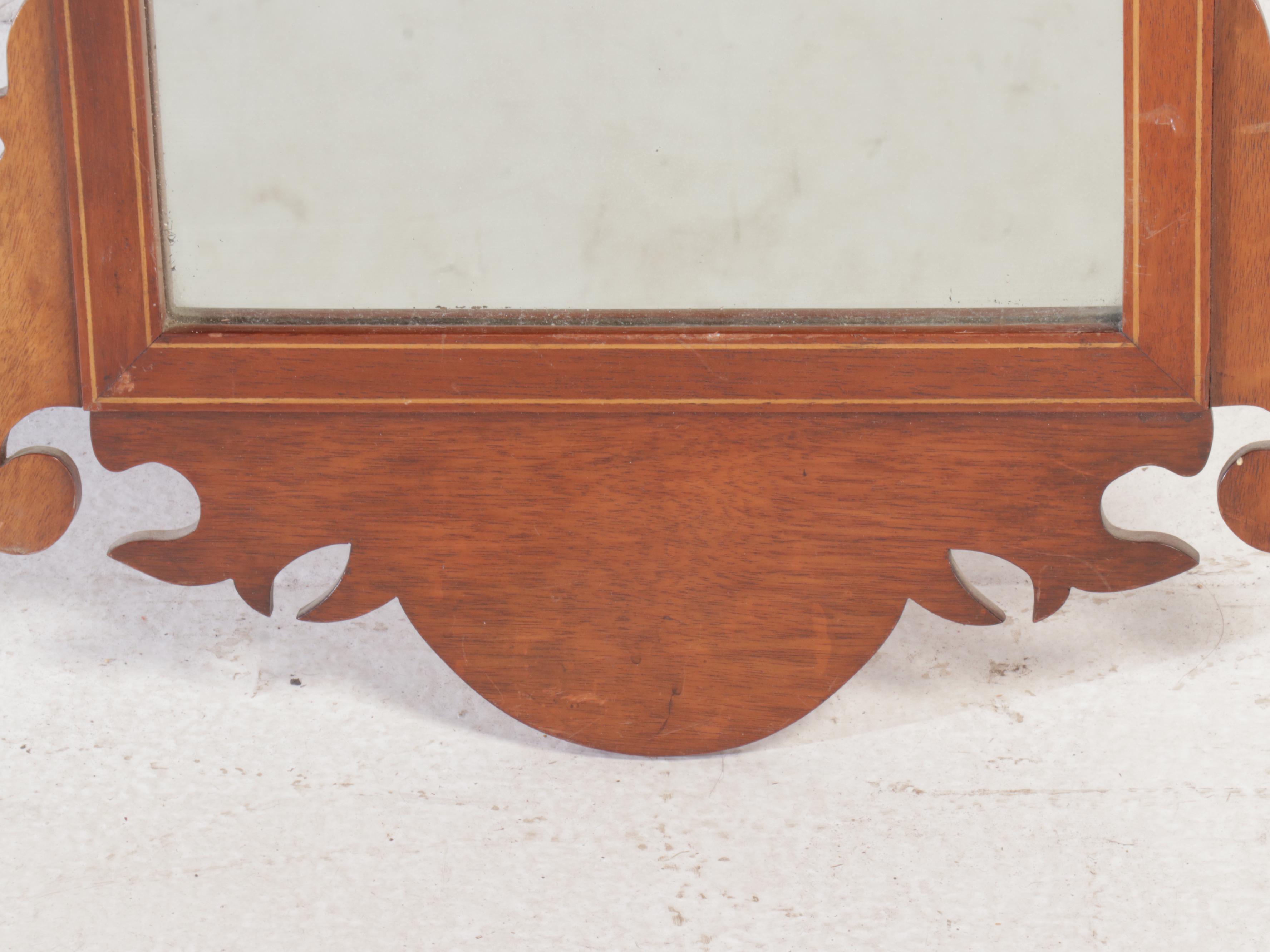 American Chippendale Style Mahogany and String Inlay Looking Glass