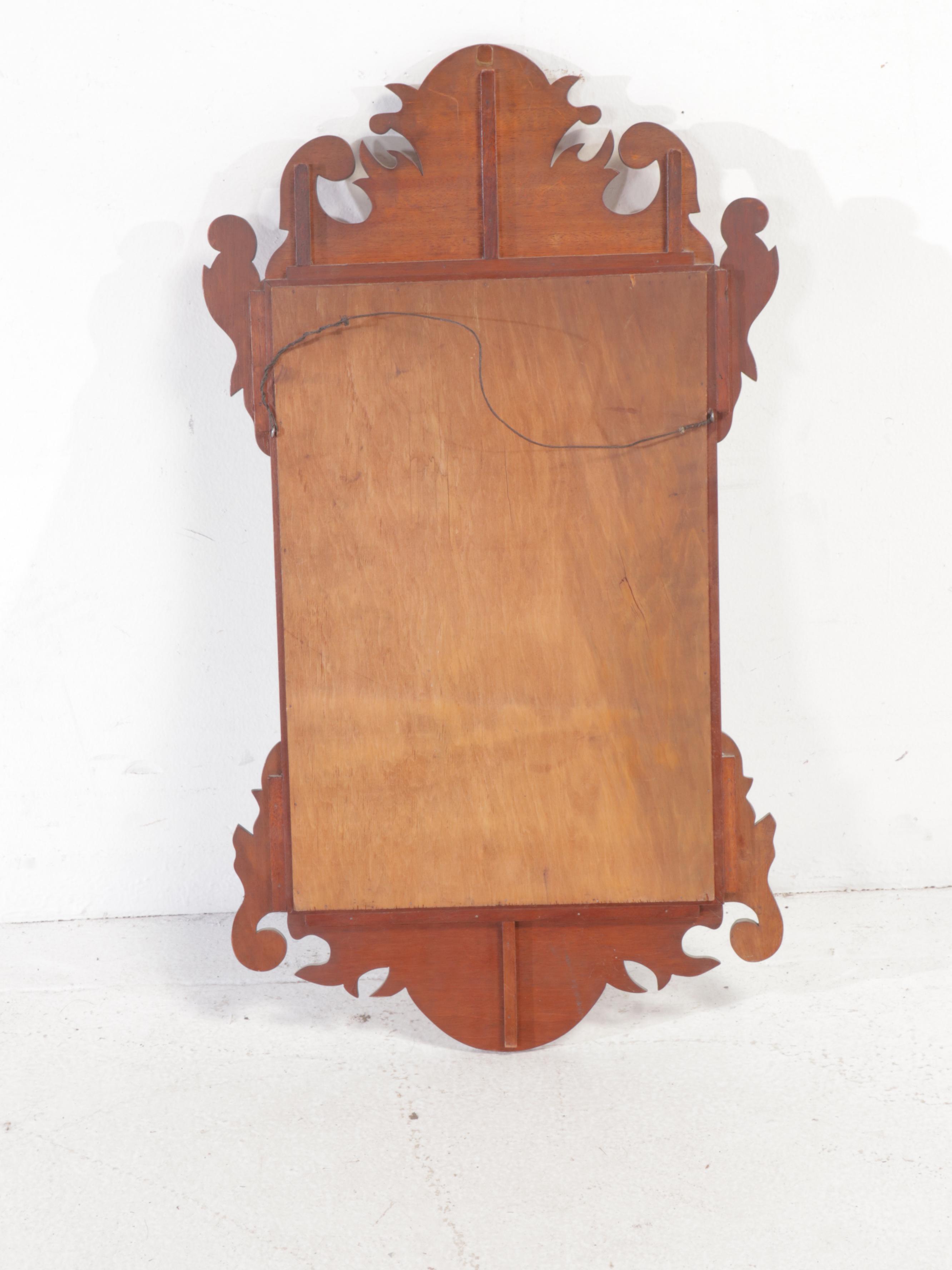 American Chippendale Style Mahogany and String Inlay Looking Glass