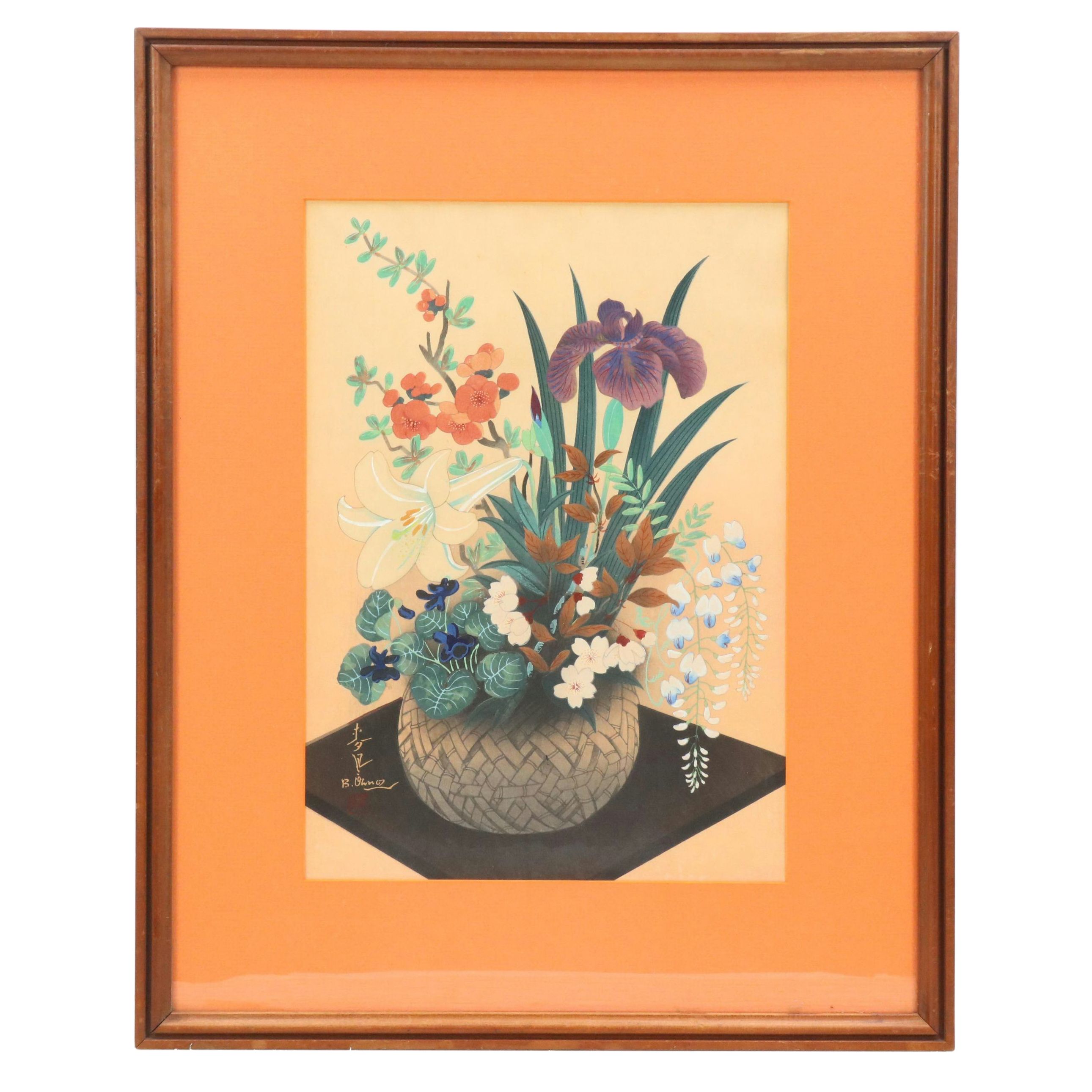 Woodblock After Bakufu Ono of Floral Still Life, Mid-20th Century