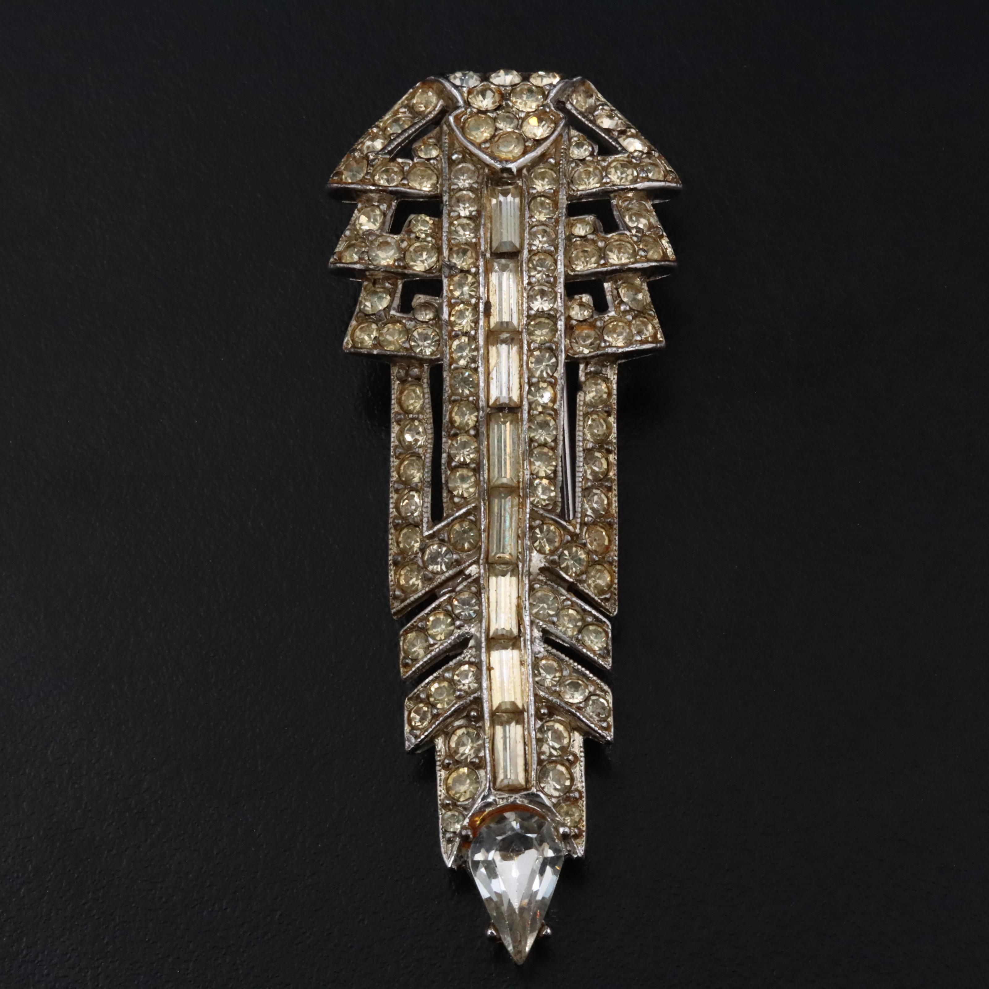 Art Deco Rhinestone Clip Brooch