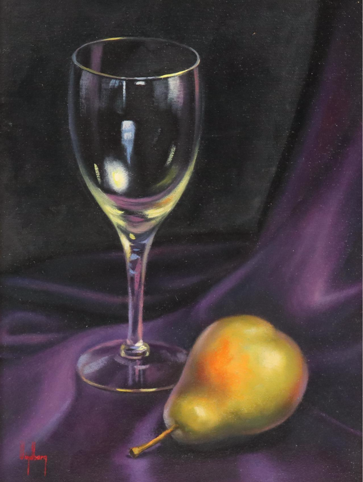 Dahlhart Windberg Oil Painting "Wine Glass Still Life," Late 20th C.