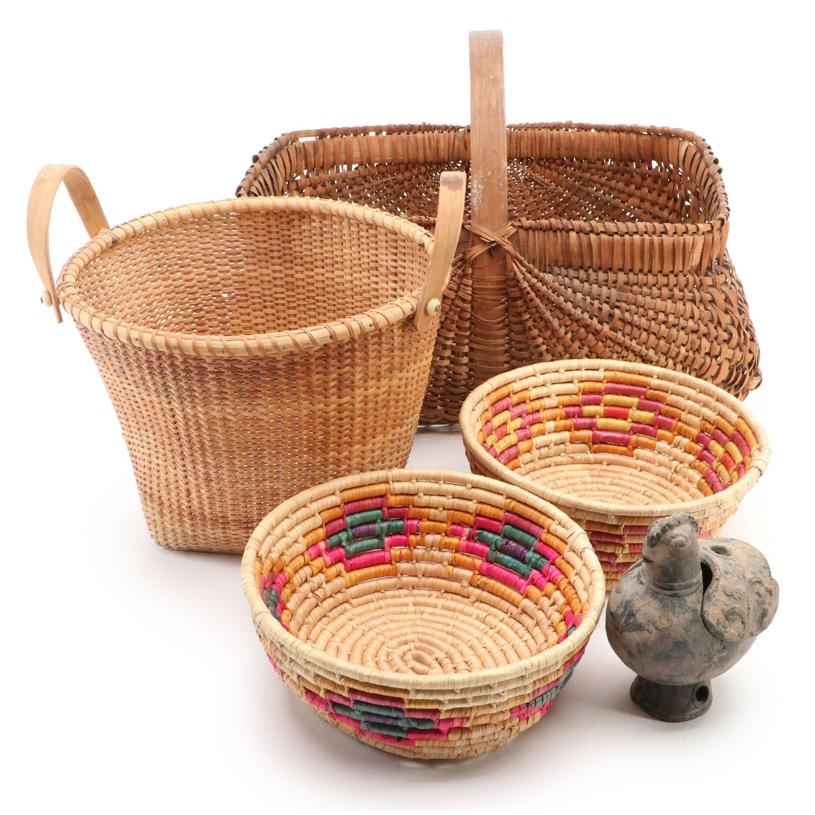 Japanese Cast Iron Chicken Incense Holder with Handmade Baskets