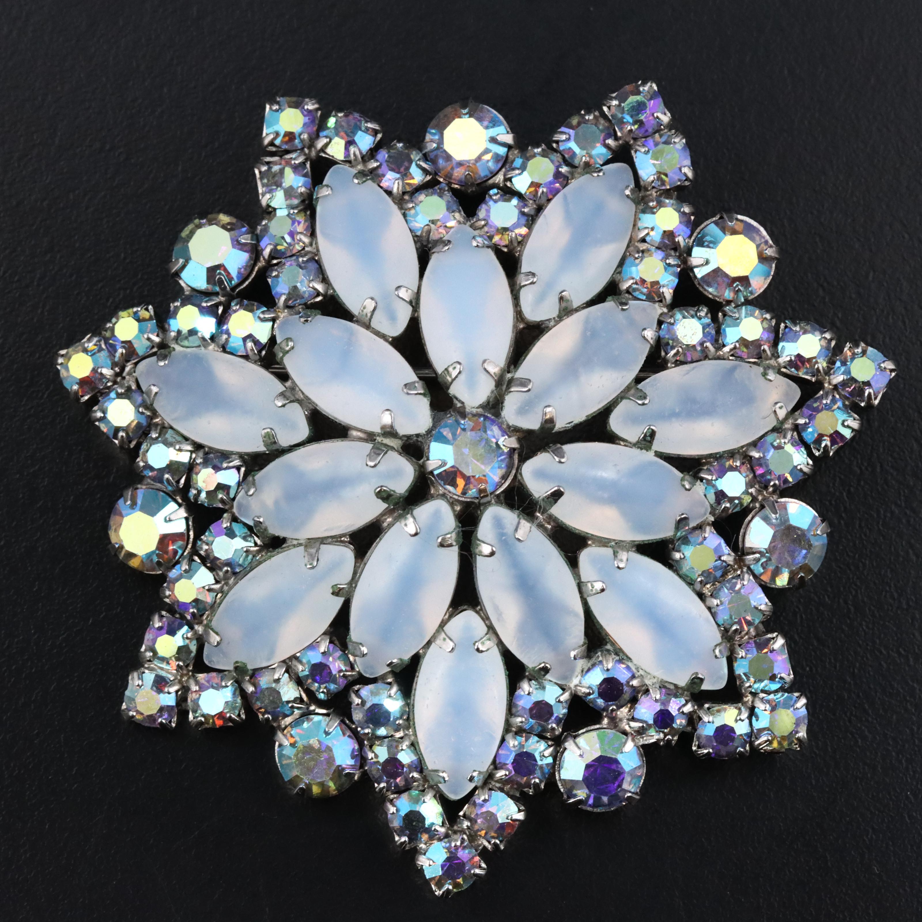 Vintage Brooch Featuring Aurora Borealis Rhinestones