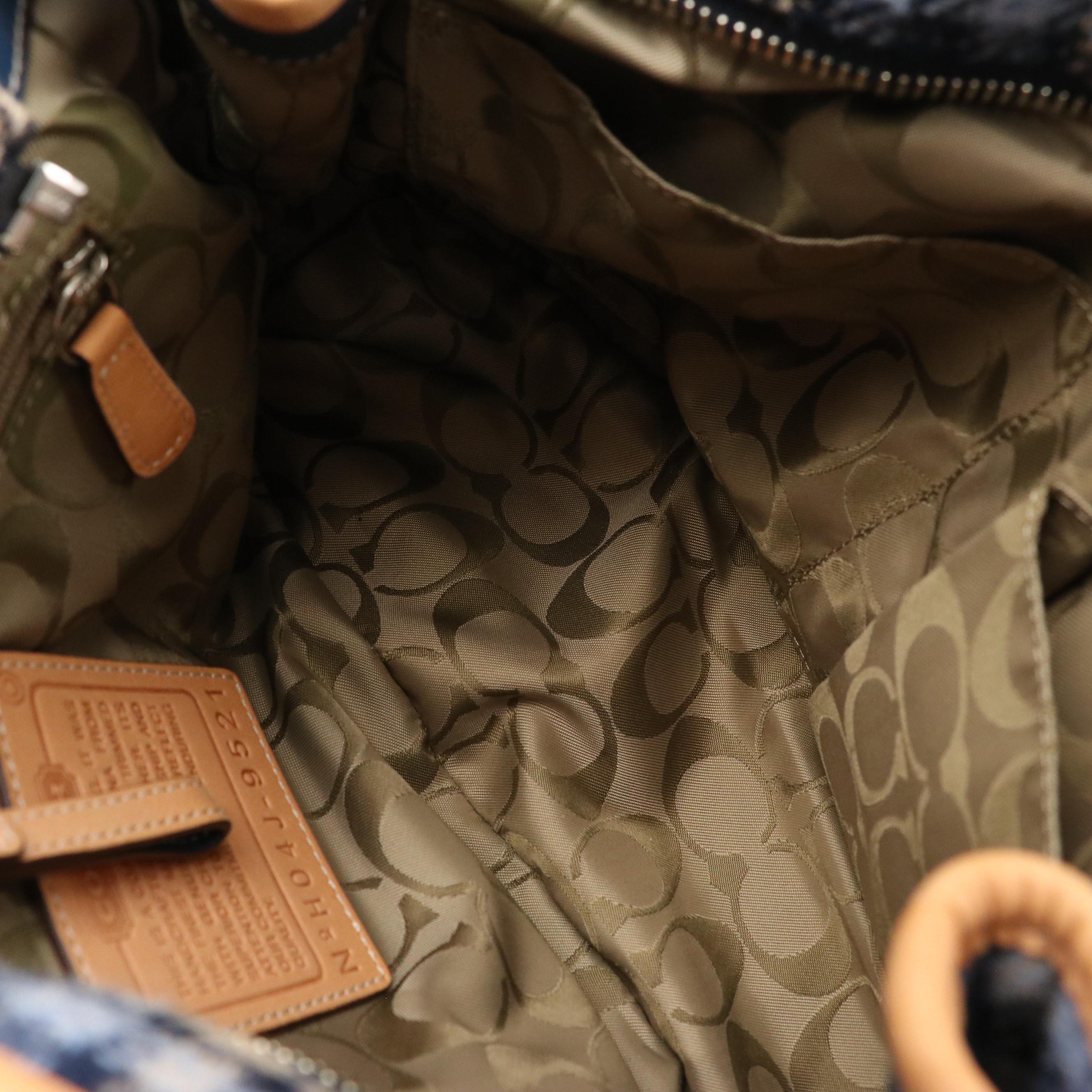 Coach Hampton Tote in Plaid Wool and Steel Blue Suede