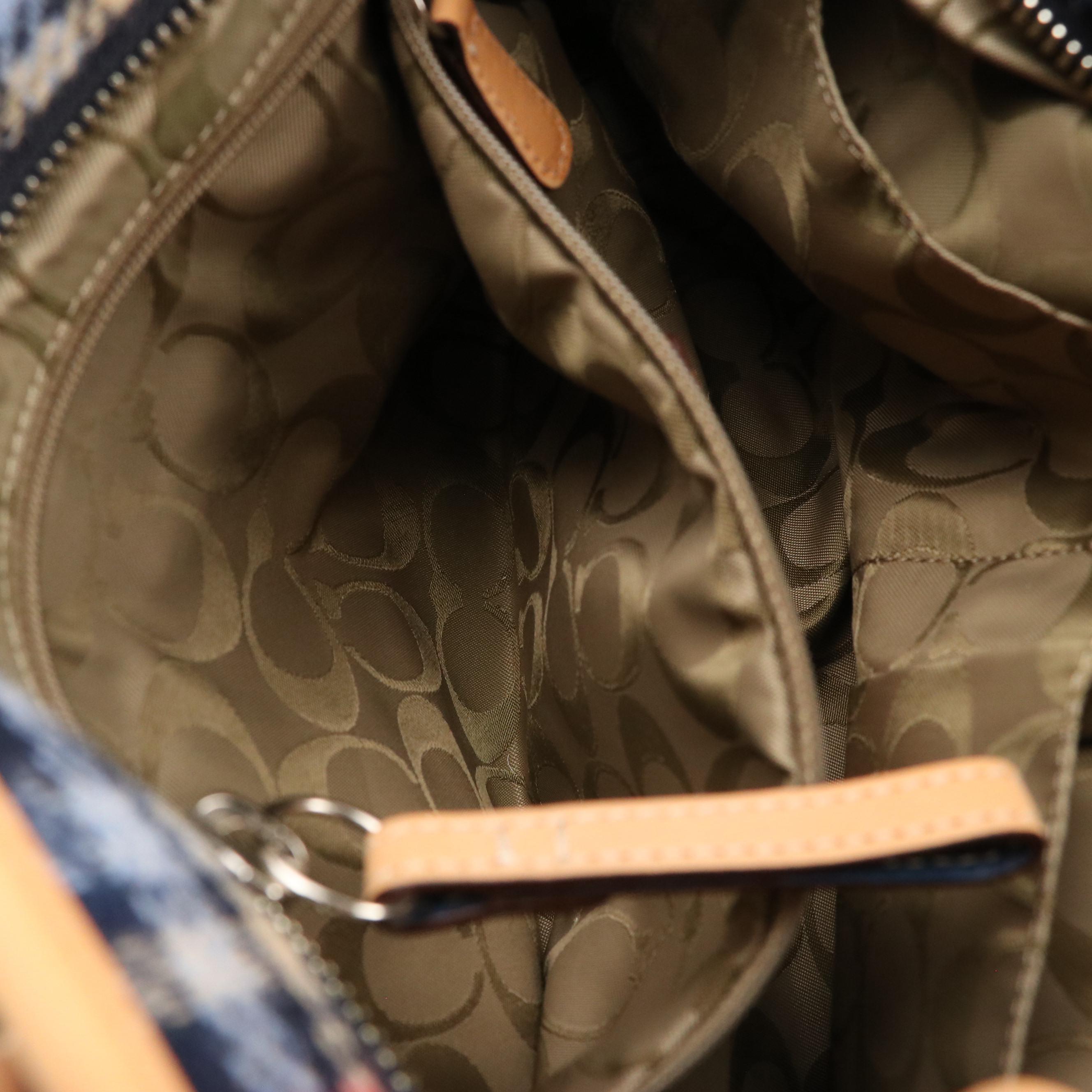 Coach Hampton Tote in Plaid Wool and Steel Blue Suede