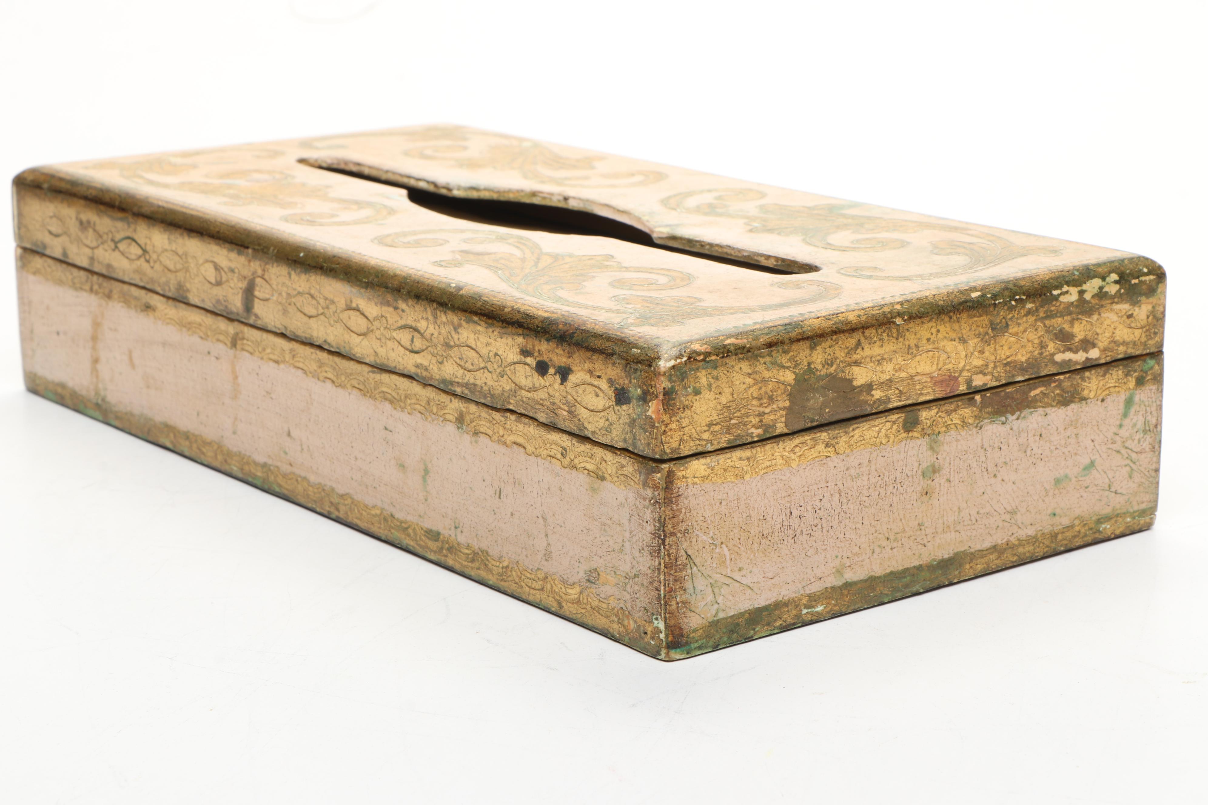 Giltwood Tissue Box Covers with Painted Wooden Box