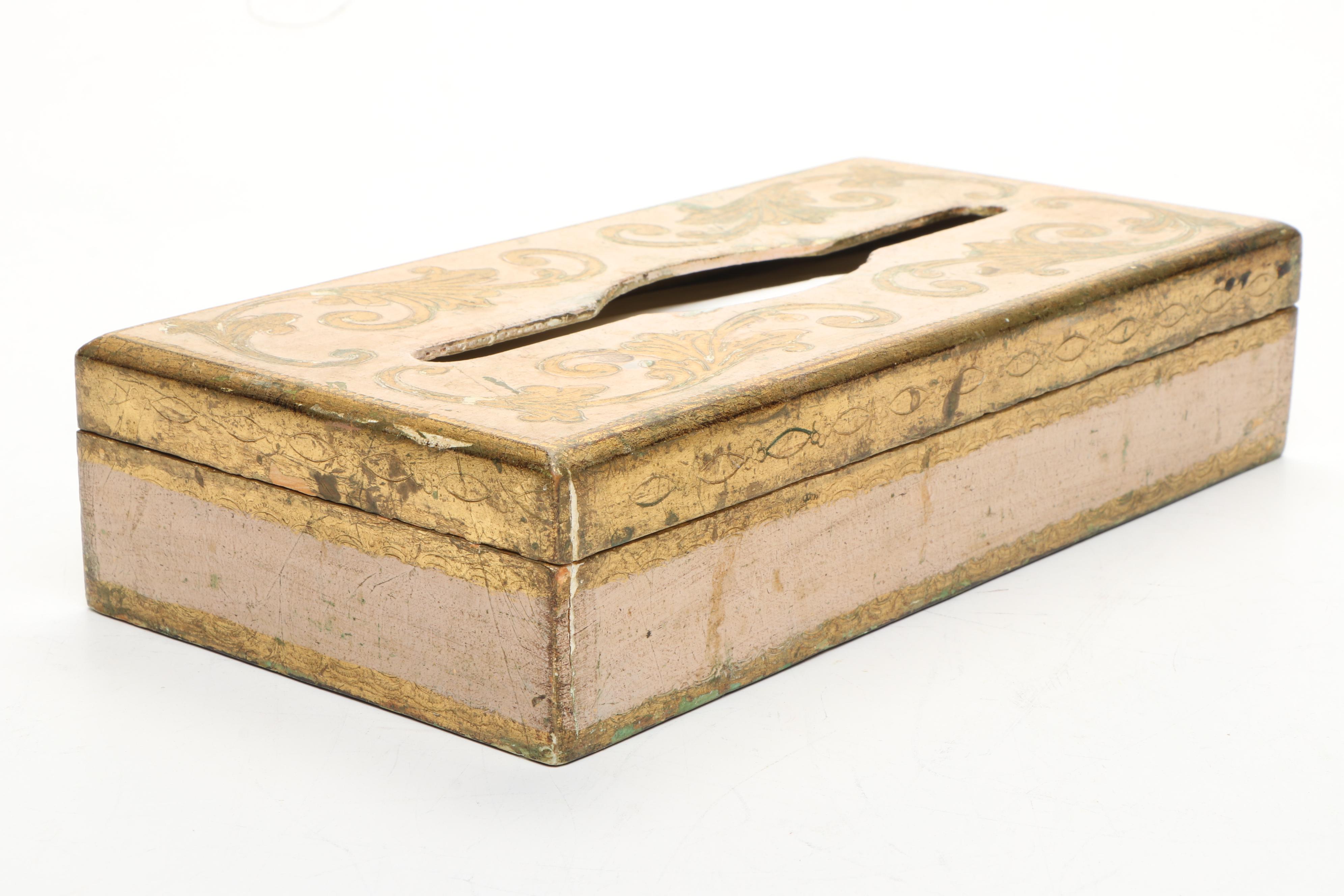 Giltwood Tissue Box Covers with Painted Wooden Box