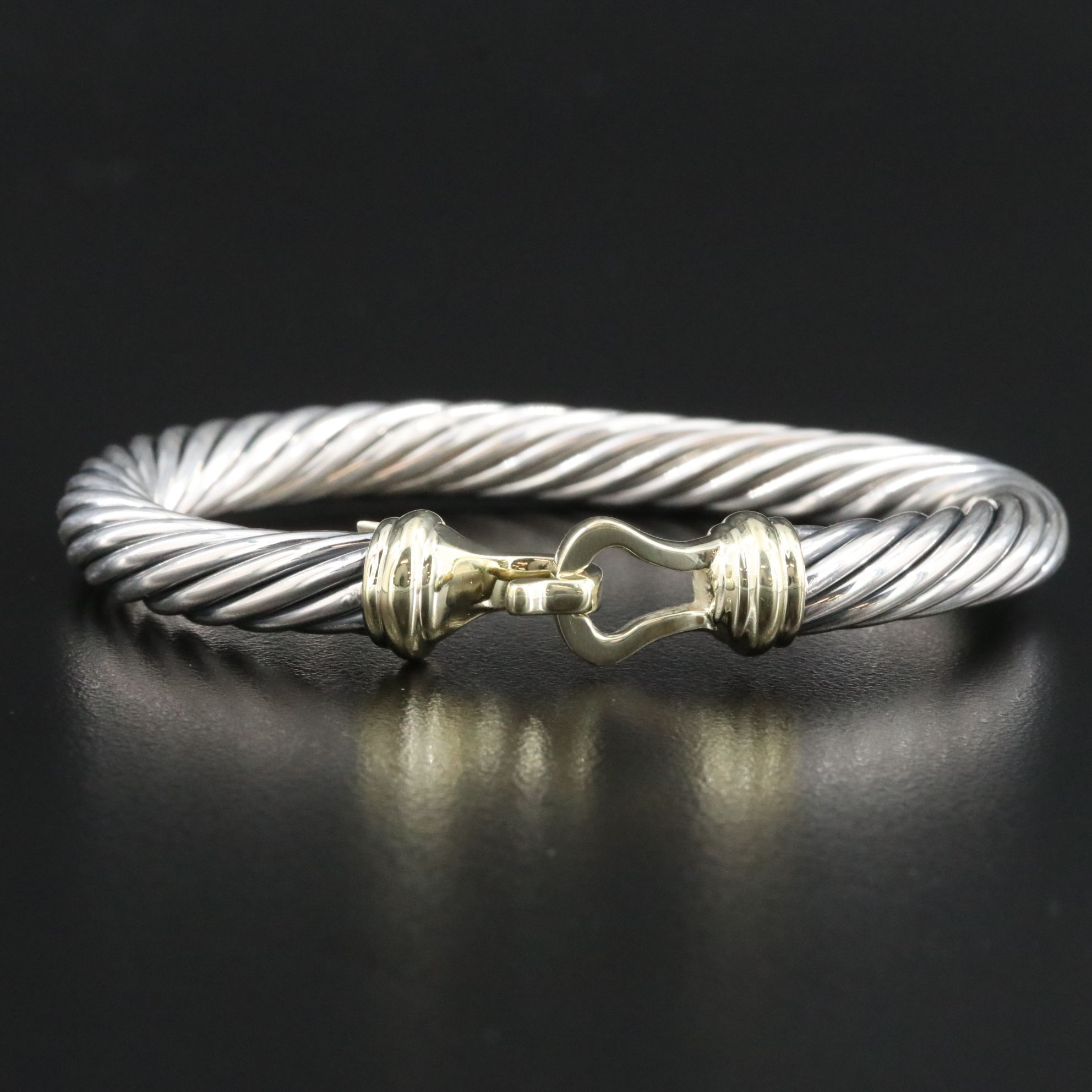 David Yurman Sterling and 14K Buckle Cable Bracelet