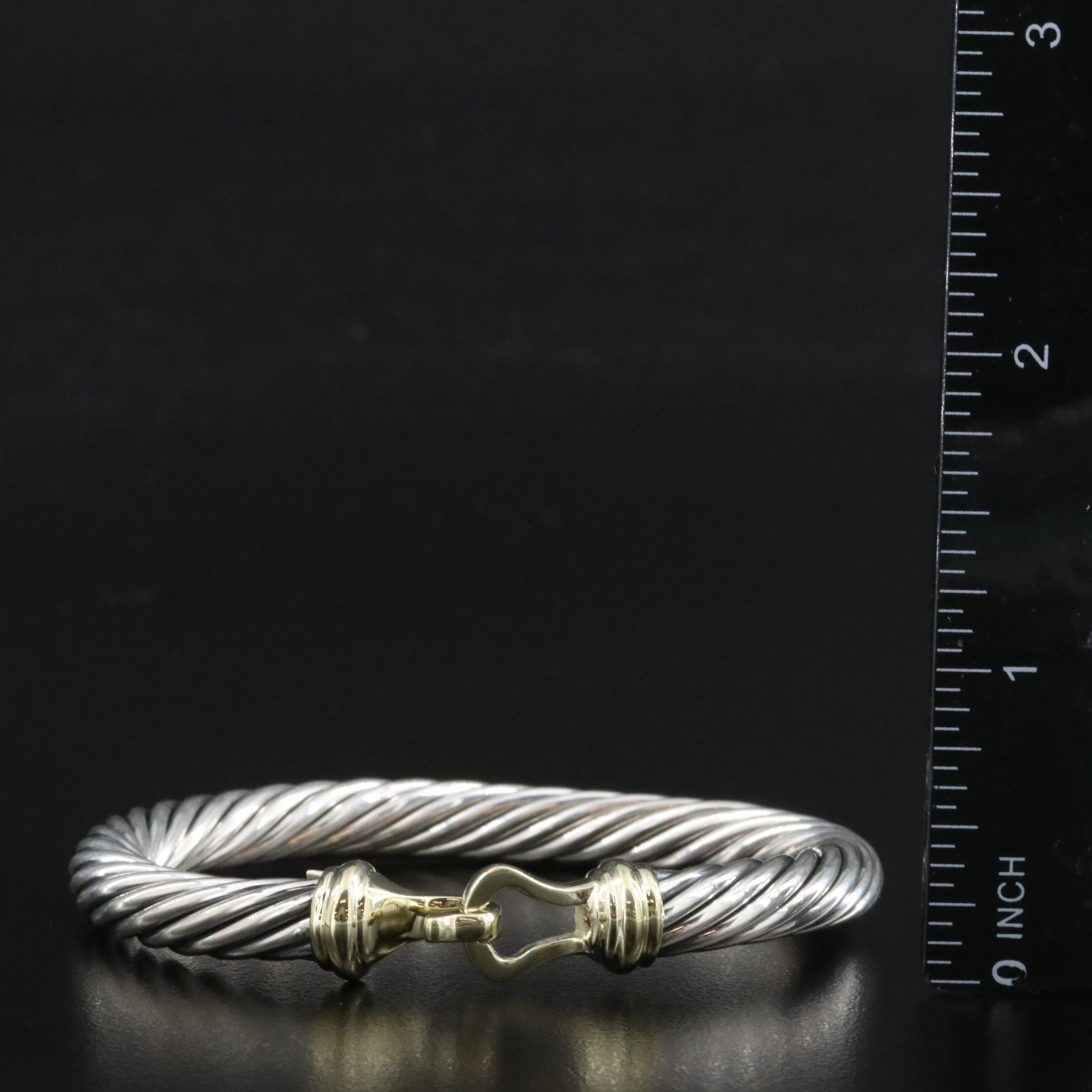 David Yurman Sterling and 14K Buckle Cable Bracelet