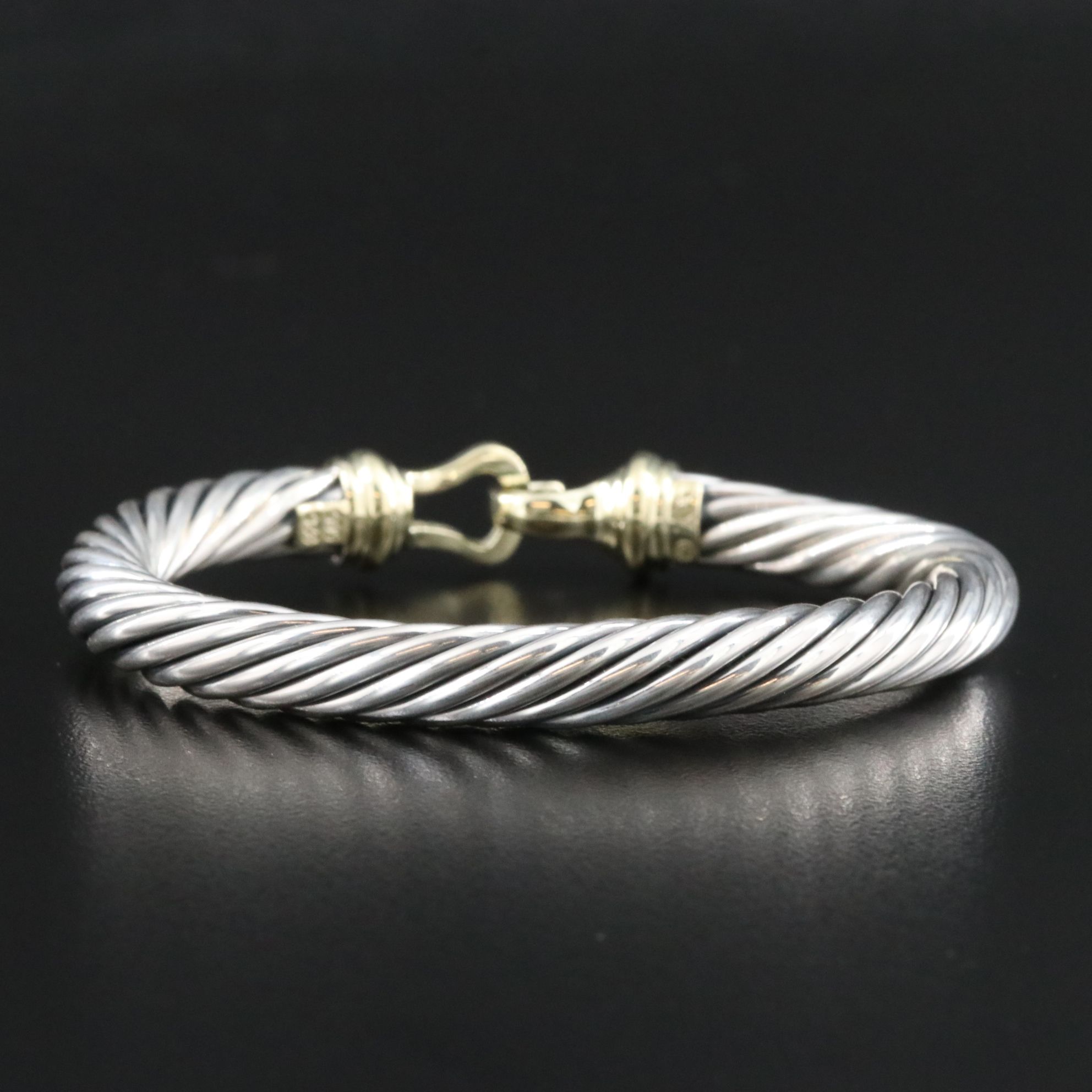 David Yurman Sterling and 14K Buckle Cable Bracelet