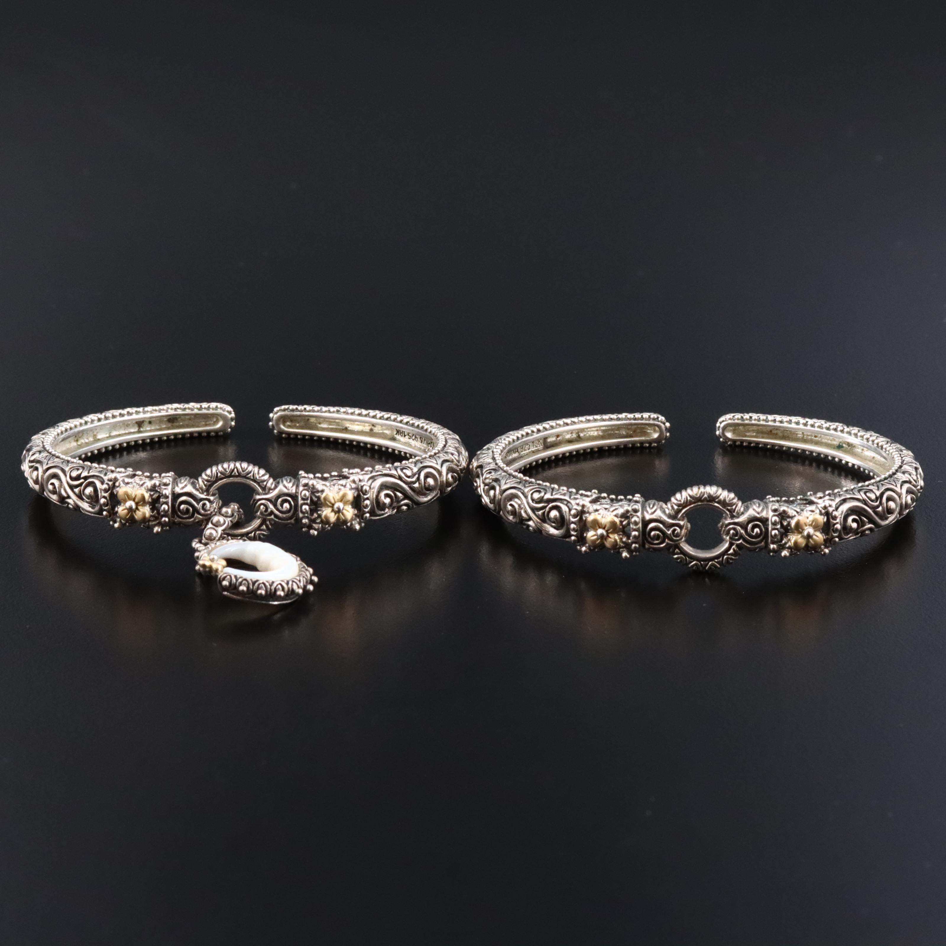 Barbara Bixby Sterling Cuffs with a Mother-of-Pearl Moon Charm and 18K Accents