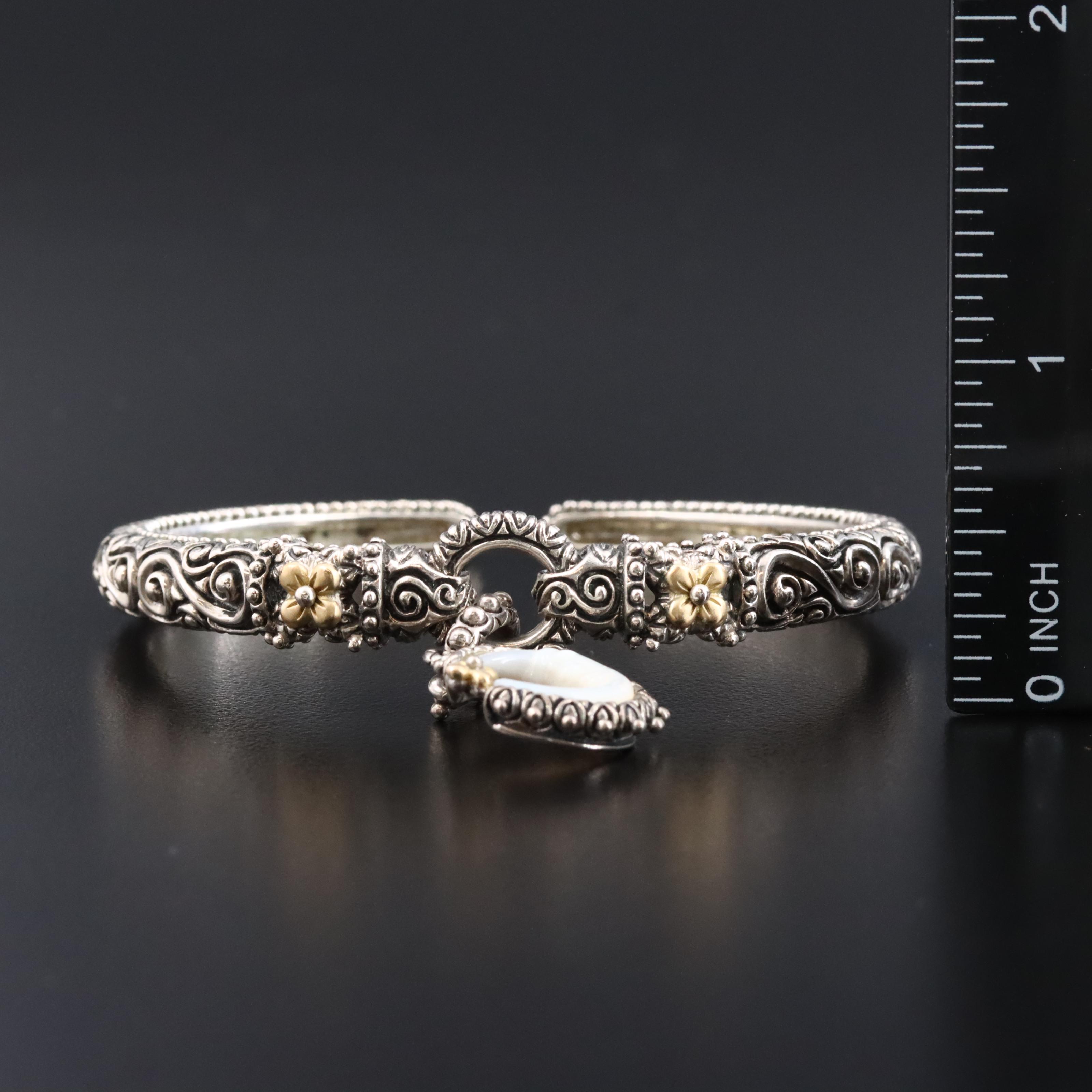 Barbara Bixby Sterling Cuffs with a Mother-of-Pearl Moon Charm and 18K Accents