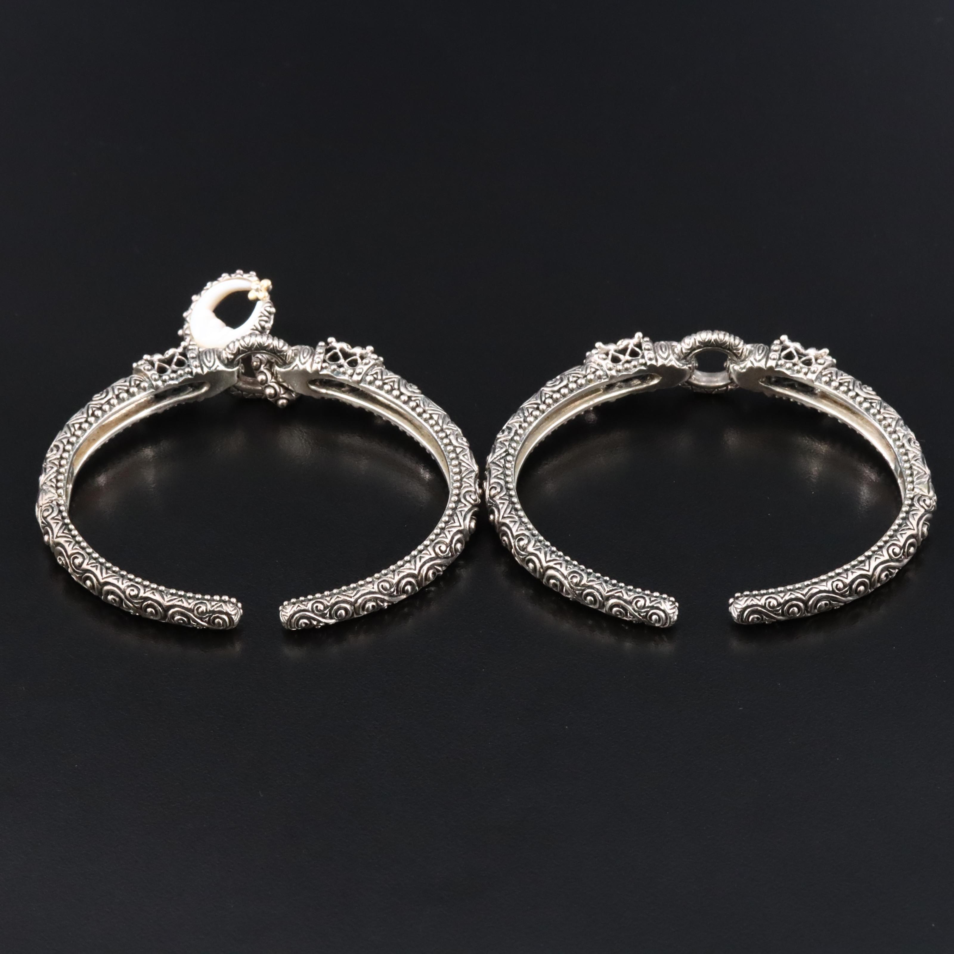 Barbara Bixby Sterling Cuffs with a Mother-of-Pearl Moon Charm and 18K Accents