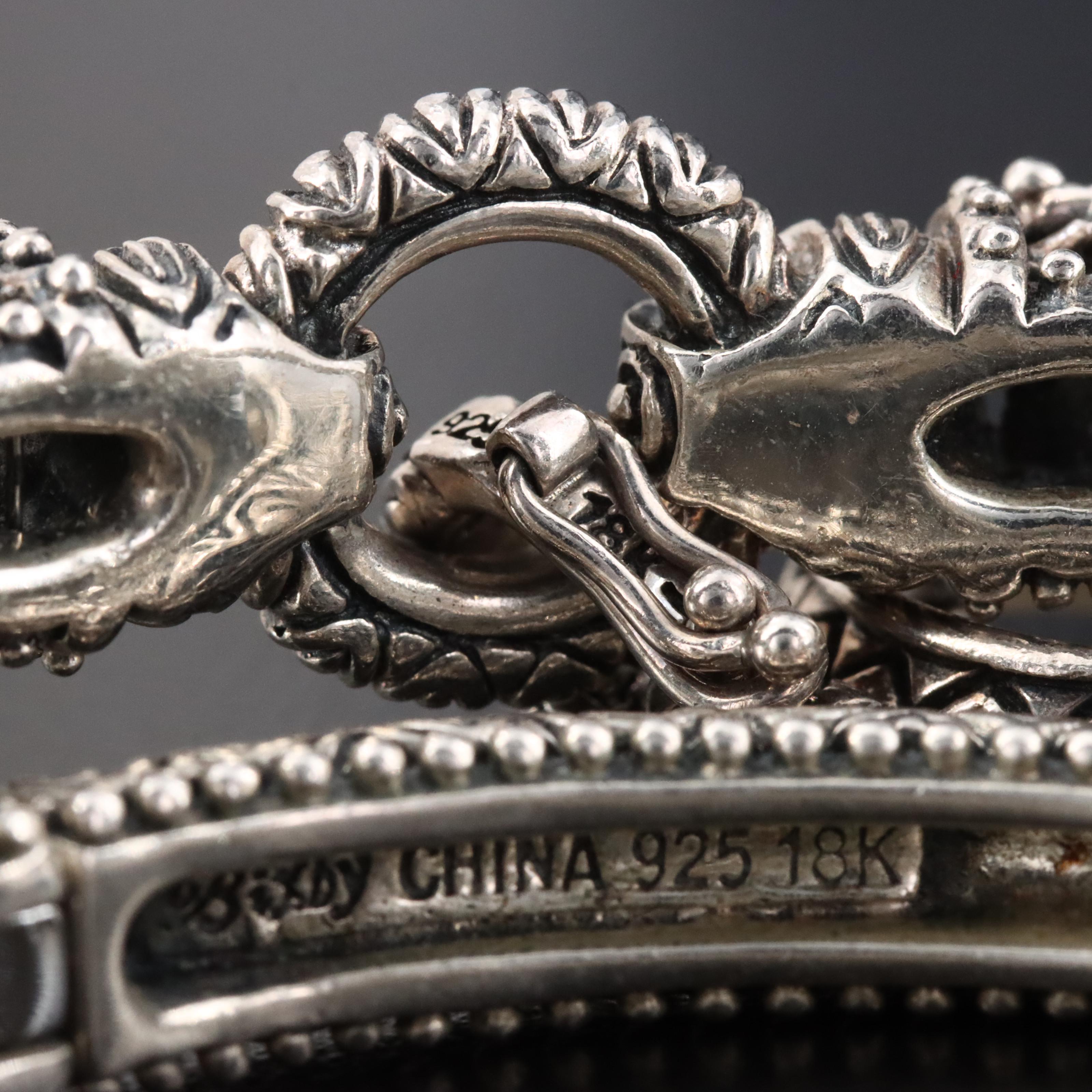 Barbara Bixby Sterling Cuffs with a Mother-of-Pearl Moon Charm and 18K Accents