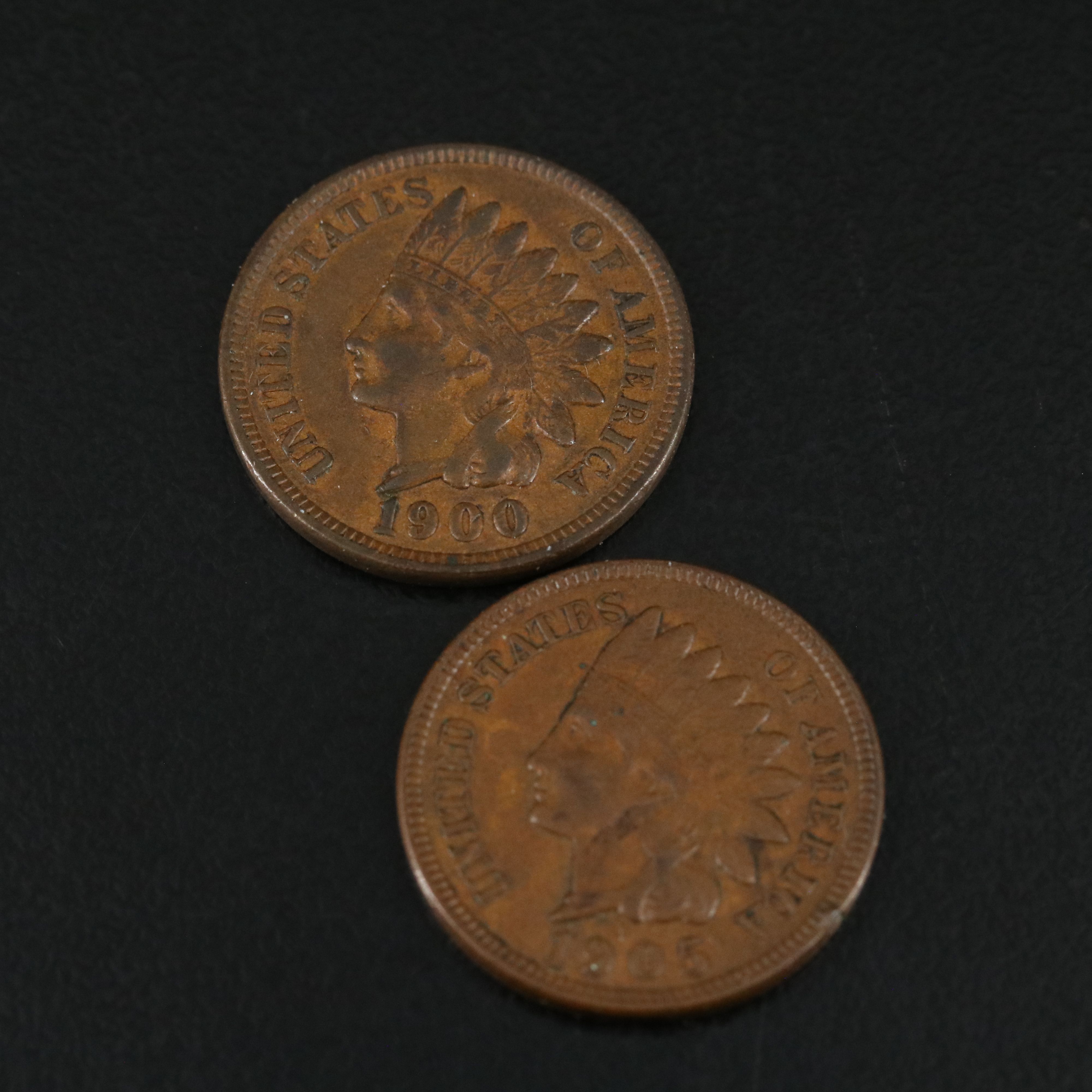 Four Different Indian Cents Including 1895, 1898, 1900, and 1905
