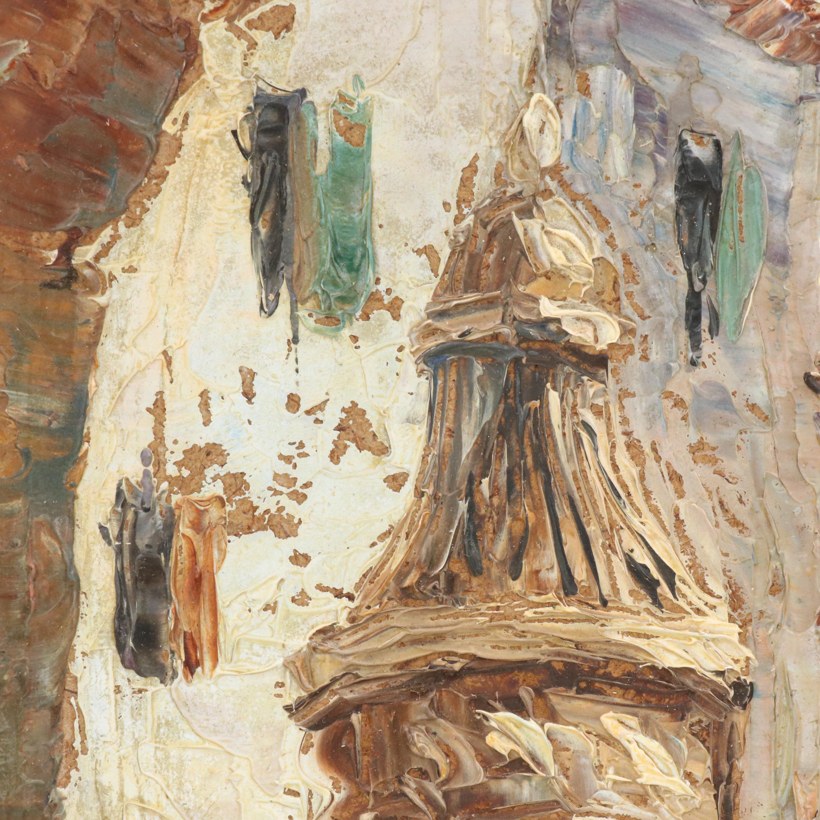 Henri Edouard Bargin Impasto Oil Painting "Vue de Fontaine," Mid to Late 20th C.