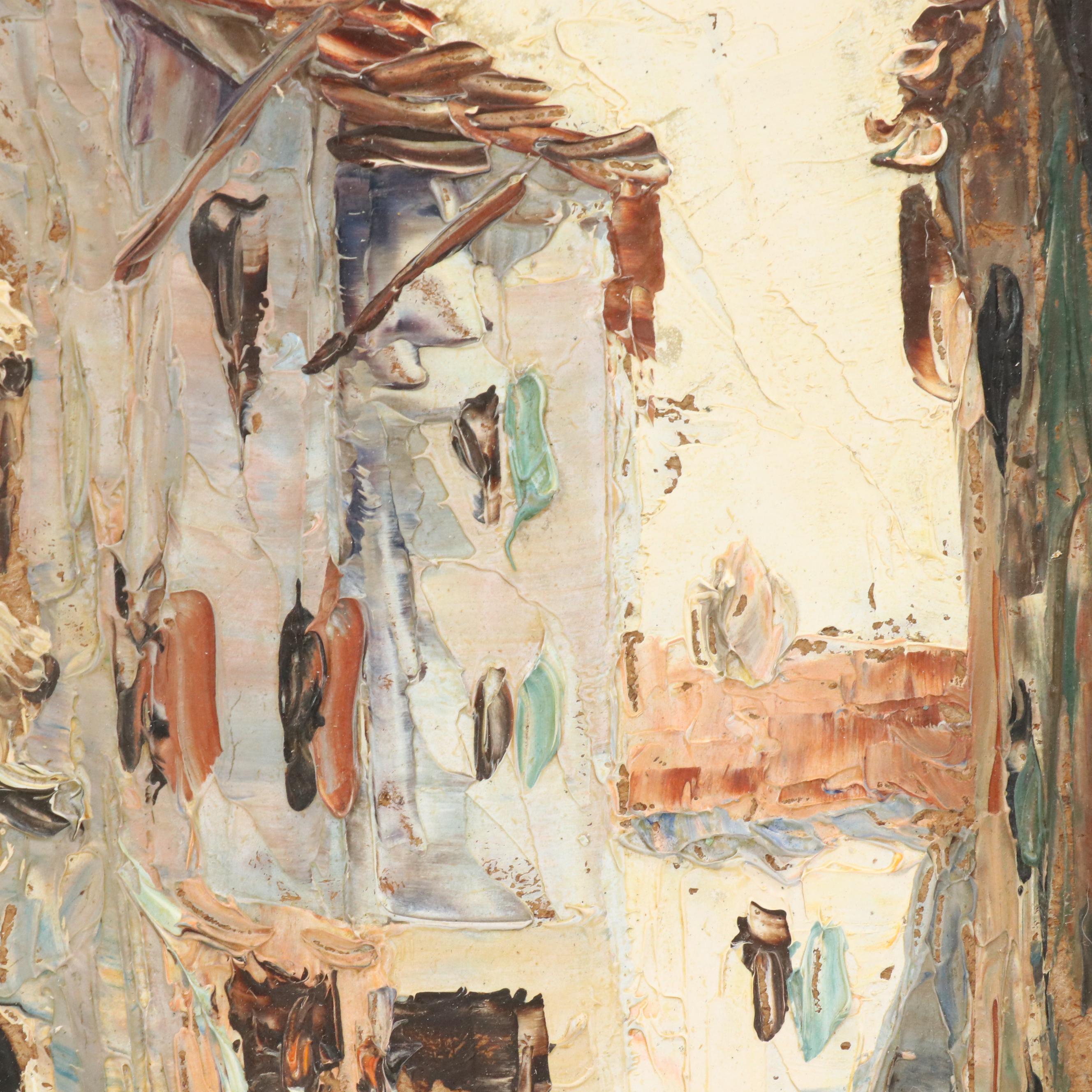 Henri Edouard Bargin Impasto Oil Painting "Vue de Fontaine," Mid to Late 20th C.