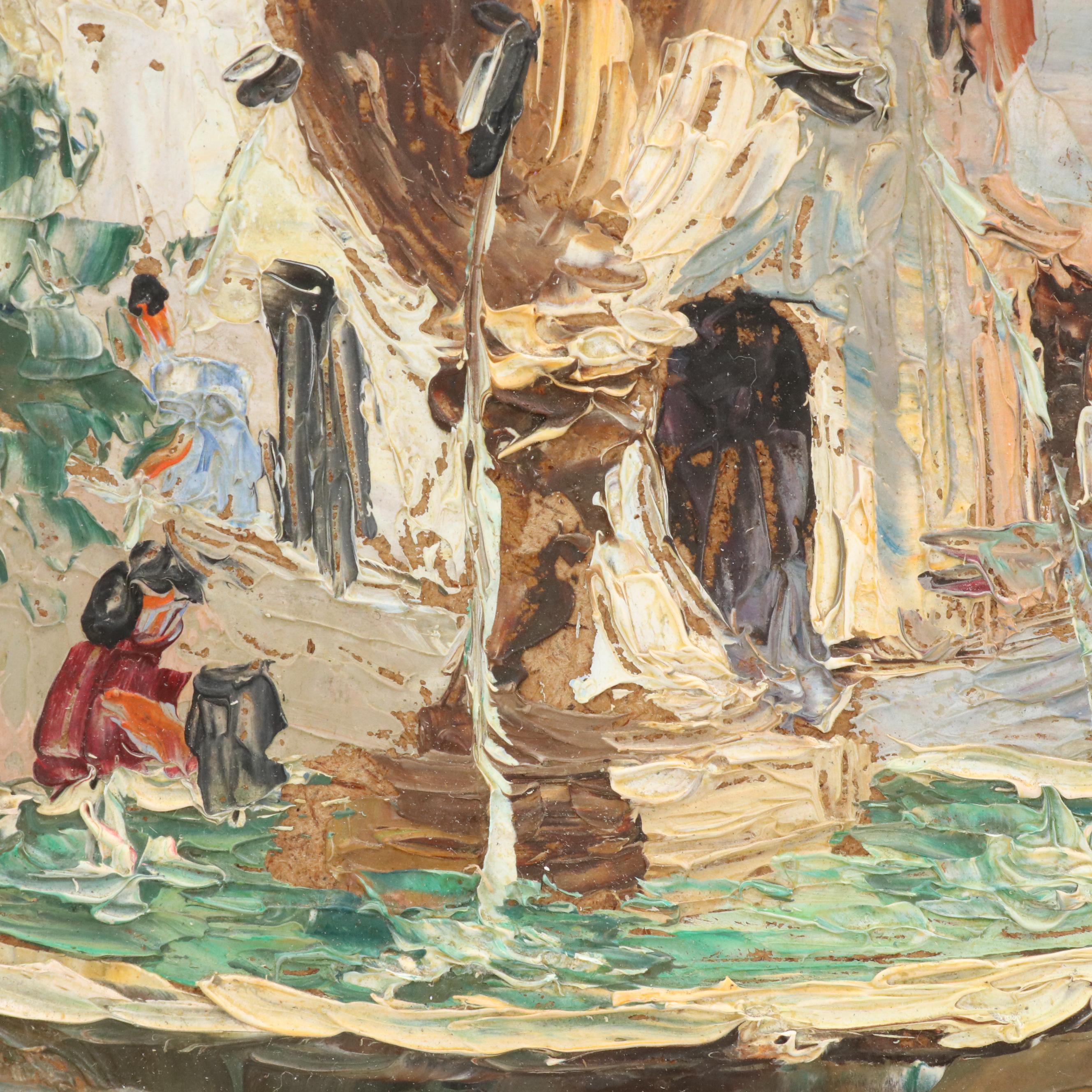 Henri Edouard Bargin Impasto Oil Painting "Vue de Fontaine," Mid to Late 20th C.