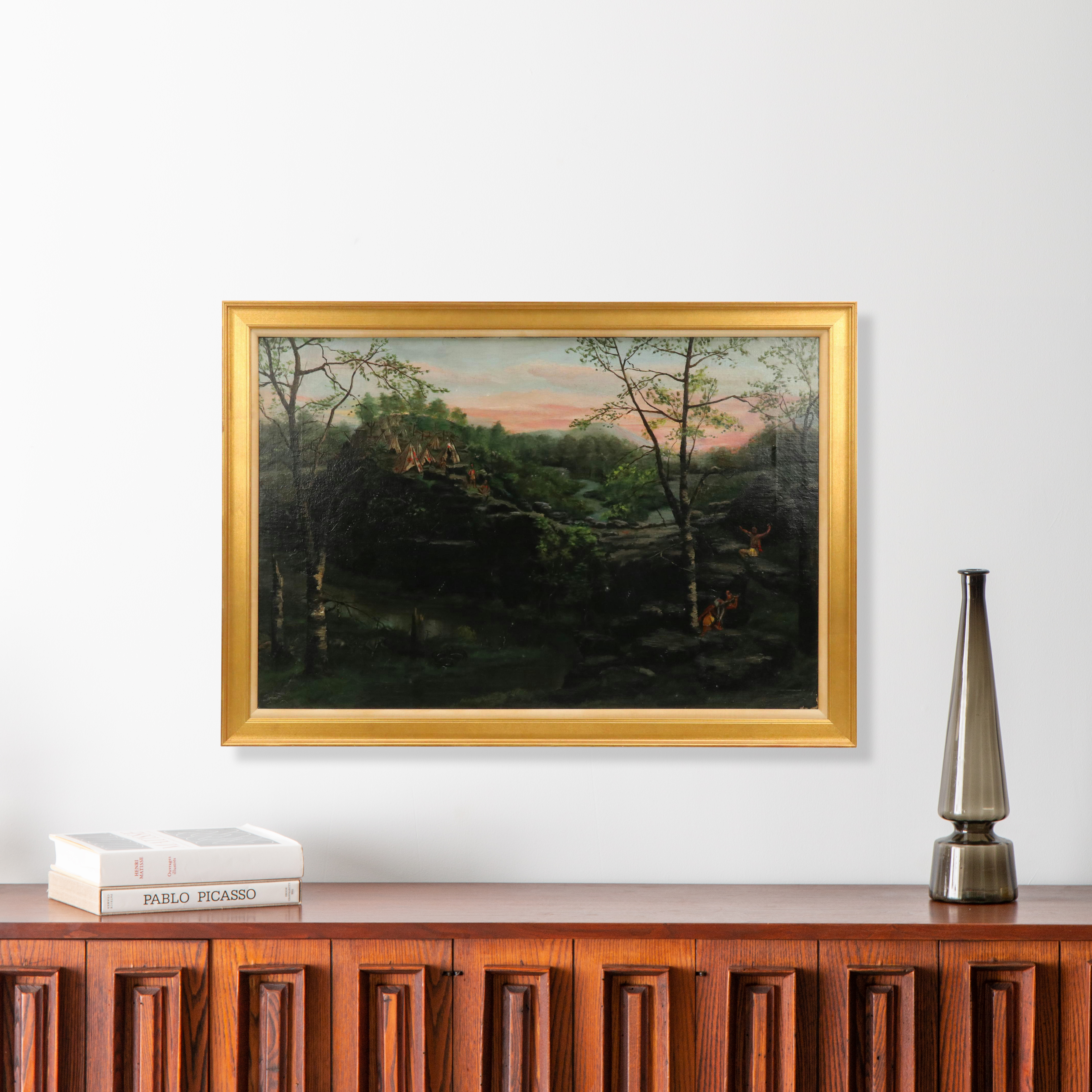 Anna Ford Wooded Landscape Oil Painting of Native American Camp, 1892