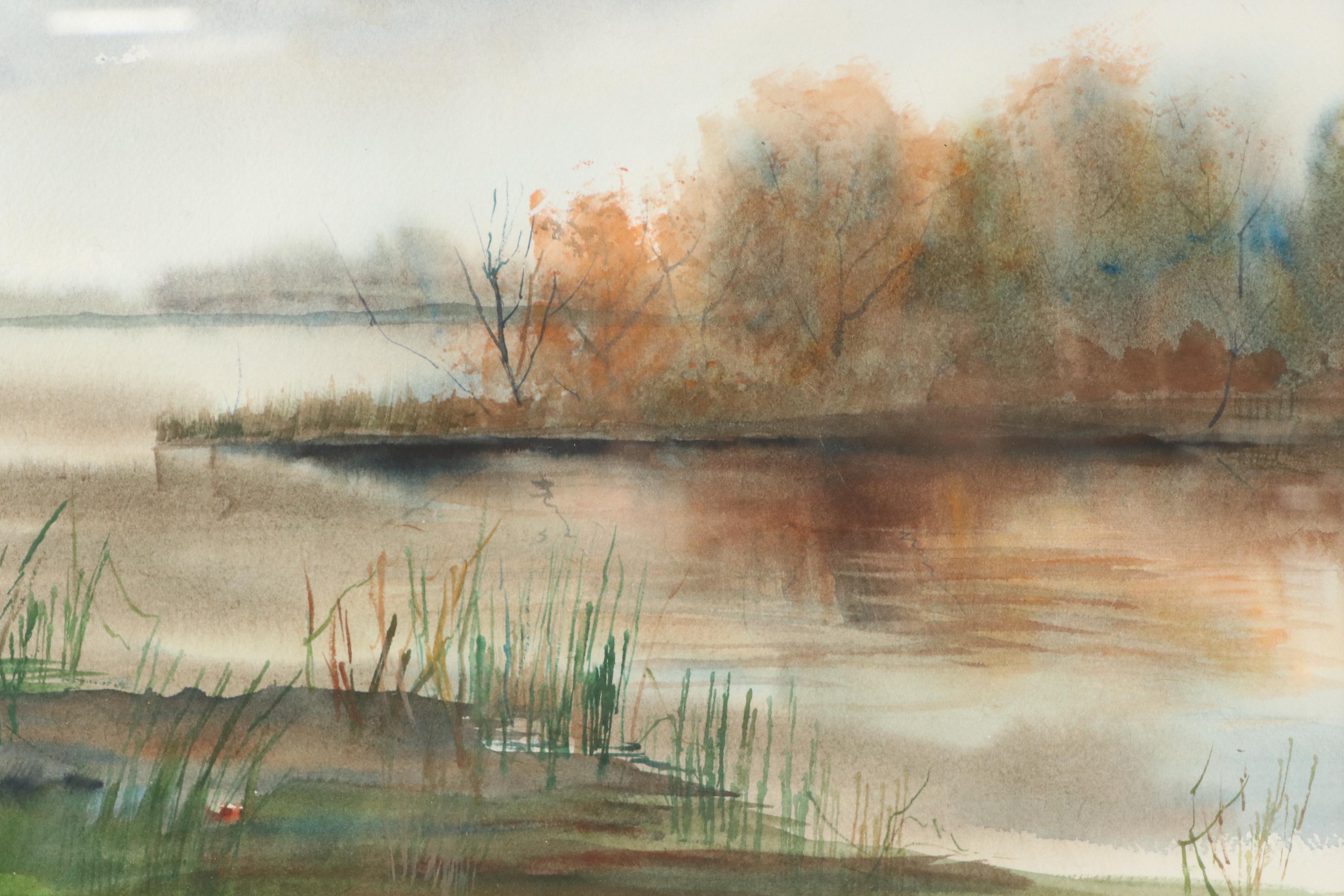 Druci Gault Autumn Lake Landscape Watercolor Painting