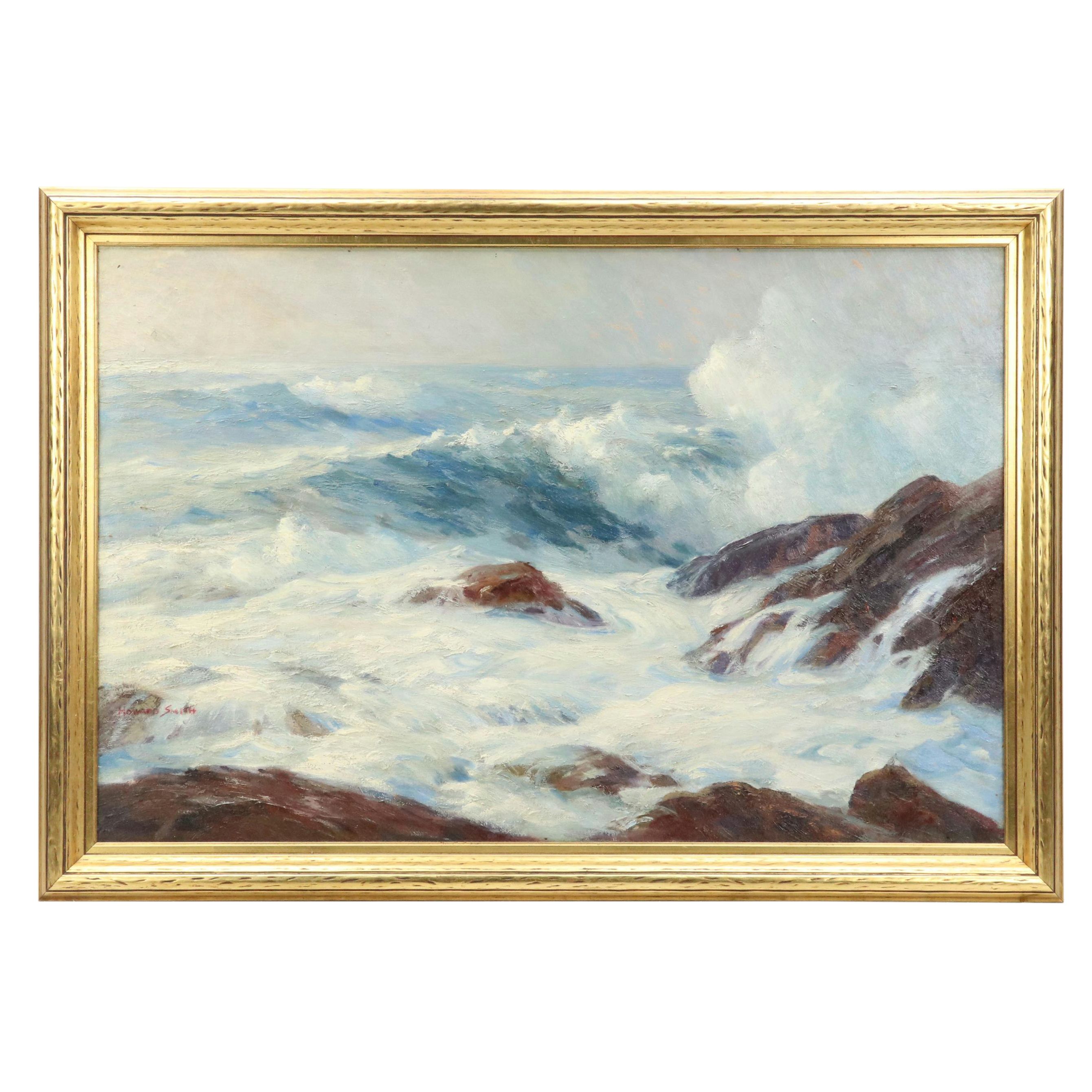 Howard Smith Seascape Oil Painting of Rocky Coastline, Late 19th Century