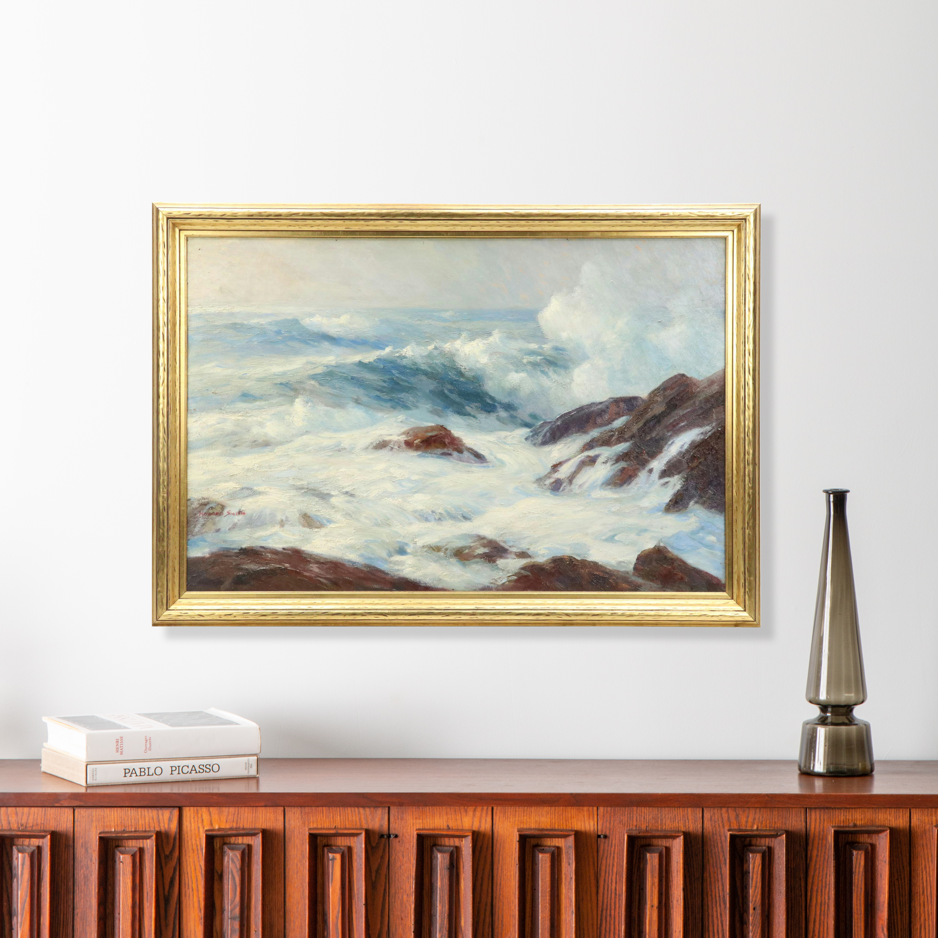 Howard Smith Seascape Oil Painting of Rocky Coastline, Late 19th Century