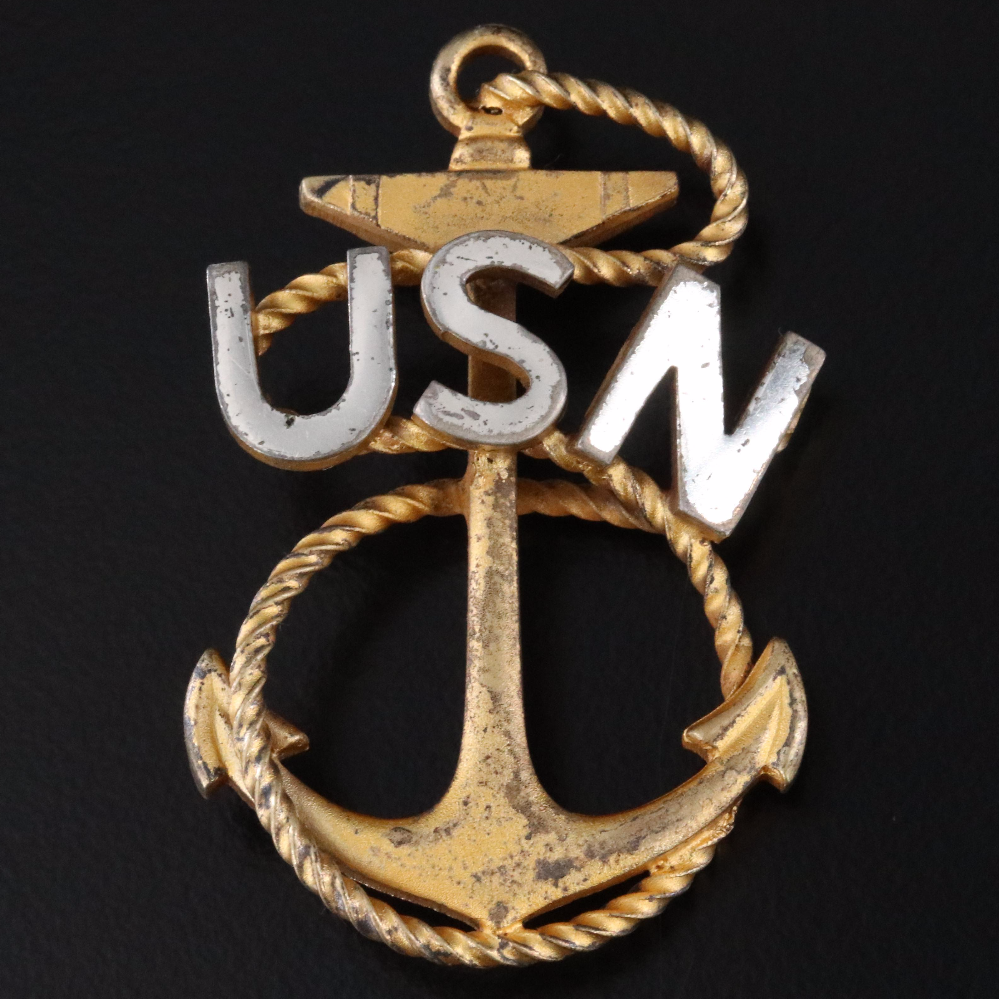 Vintage Sterling Ship Anchor US Navy Brooch