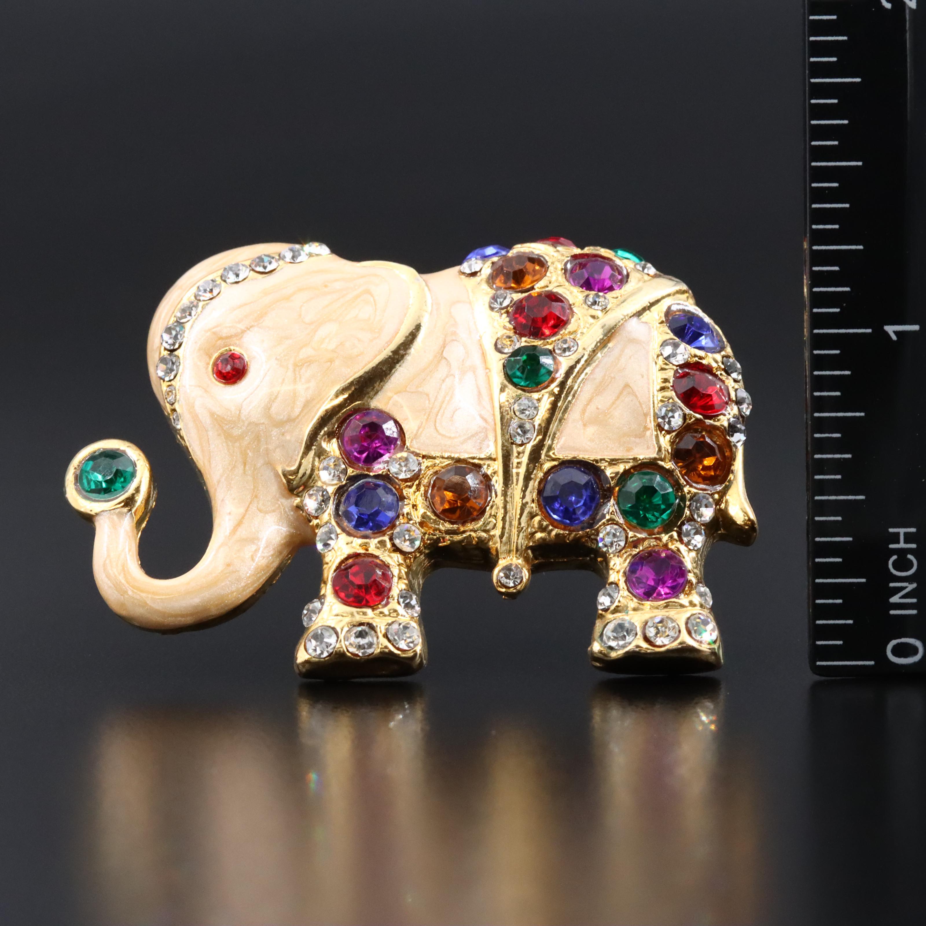 Rhinestone and Enamel Elephant Brooch