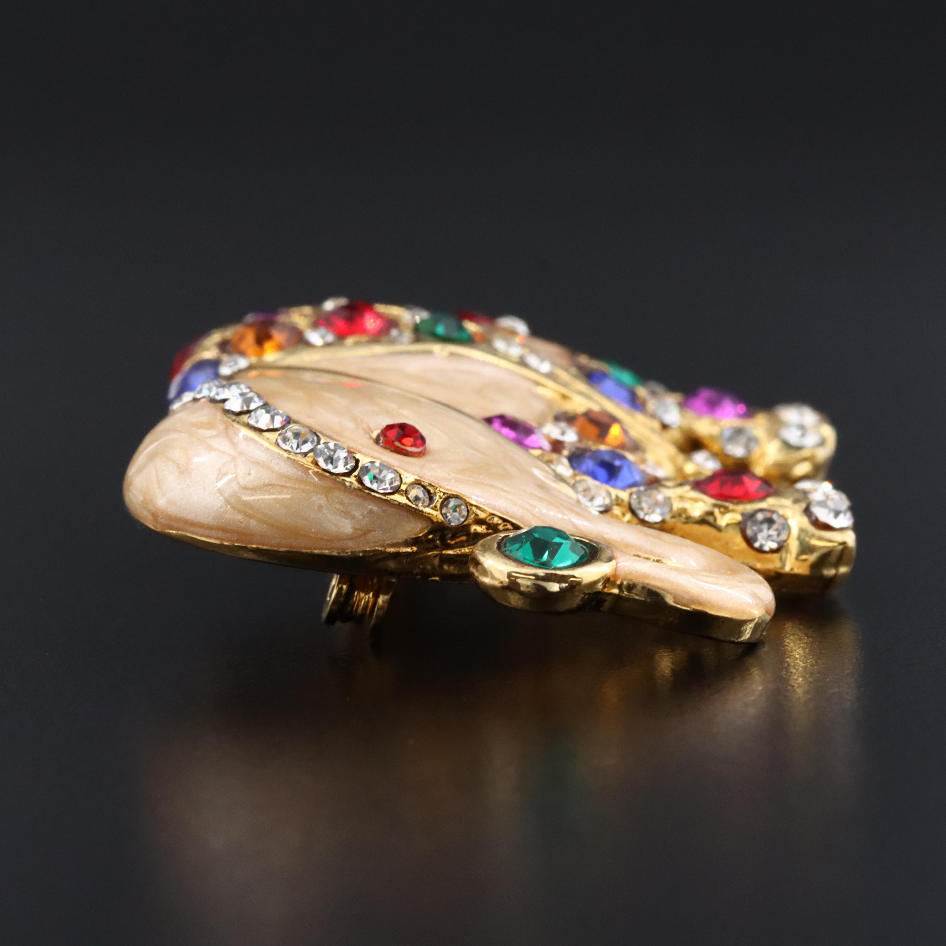 Rhinestone and Enamel Elephant Brooch