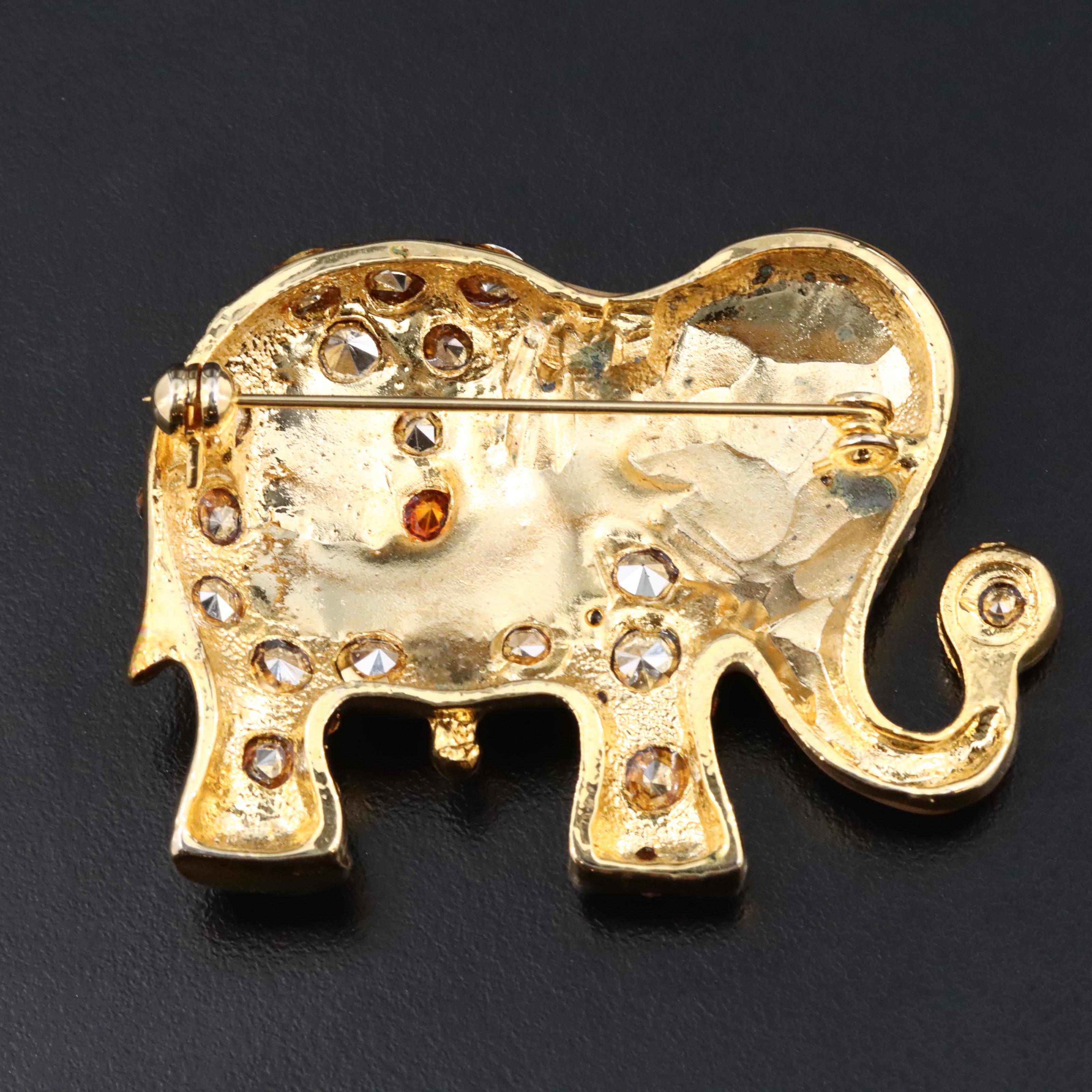 Rhinestone and Enamel Elephant Brooch