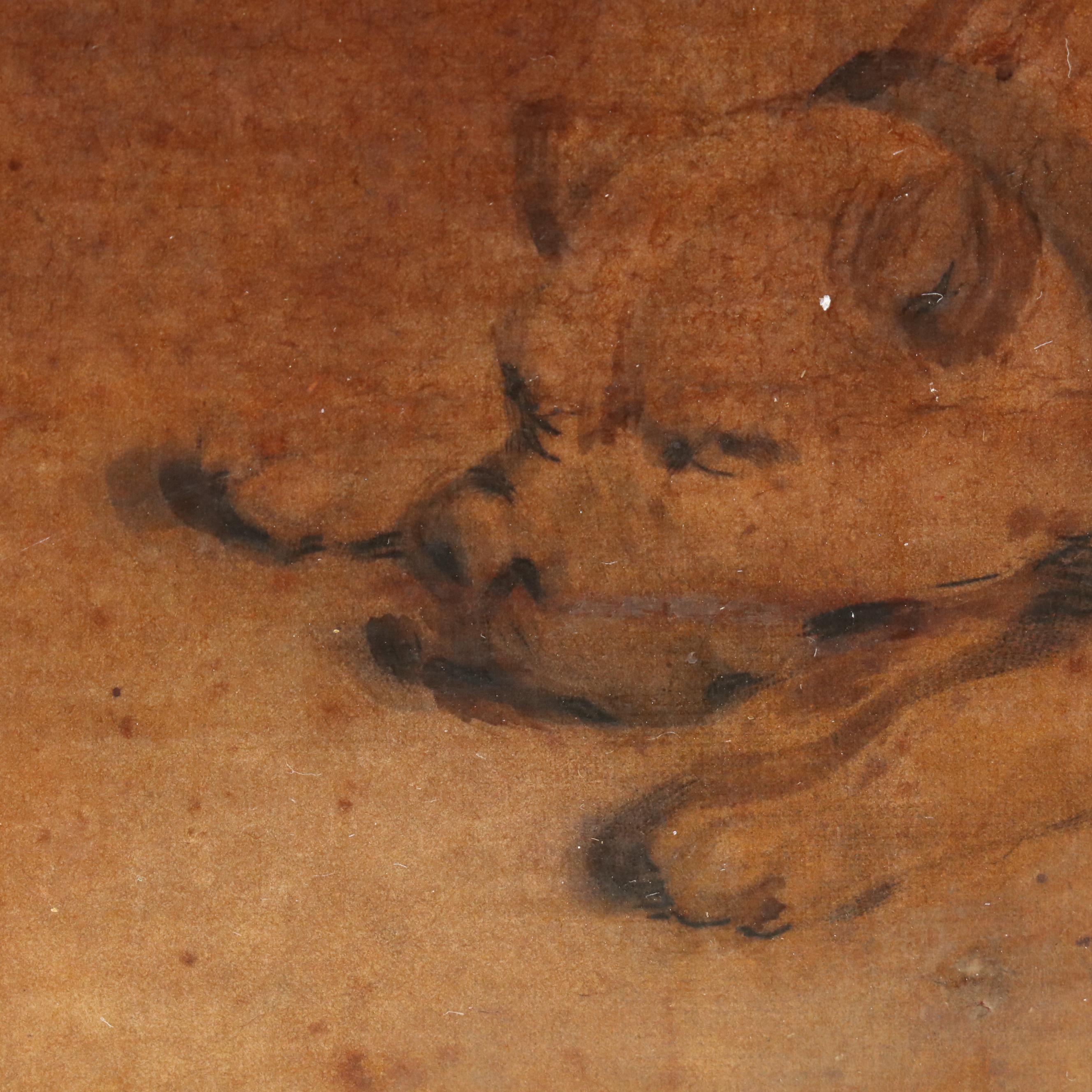 In the Manner of George Morland Hand-Embellished Intaglio Print of Barn Interior